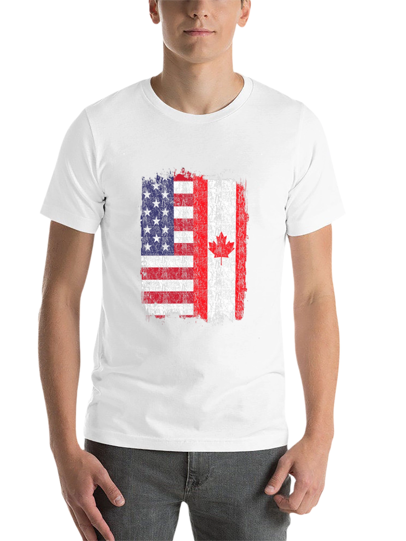 Black USA Canada Flag Graphic T-Shirt view 14
