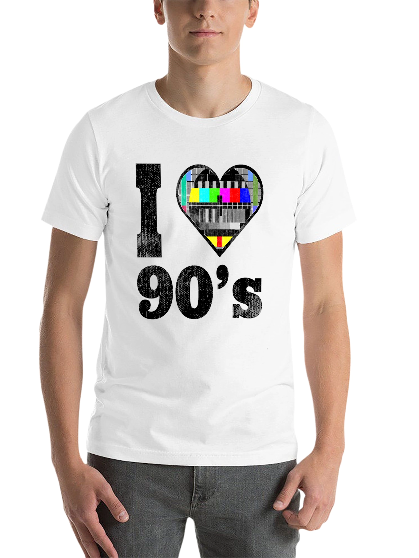 Black I Love 90's T-Shirt - Nostalgic TV Heart Design view 14