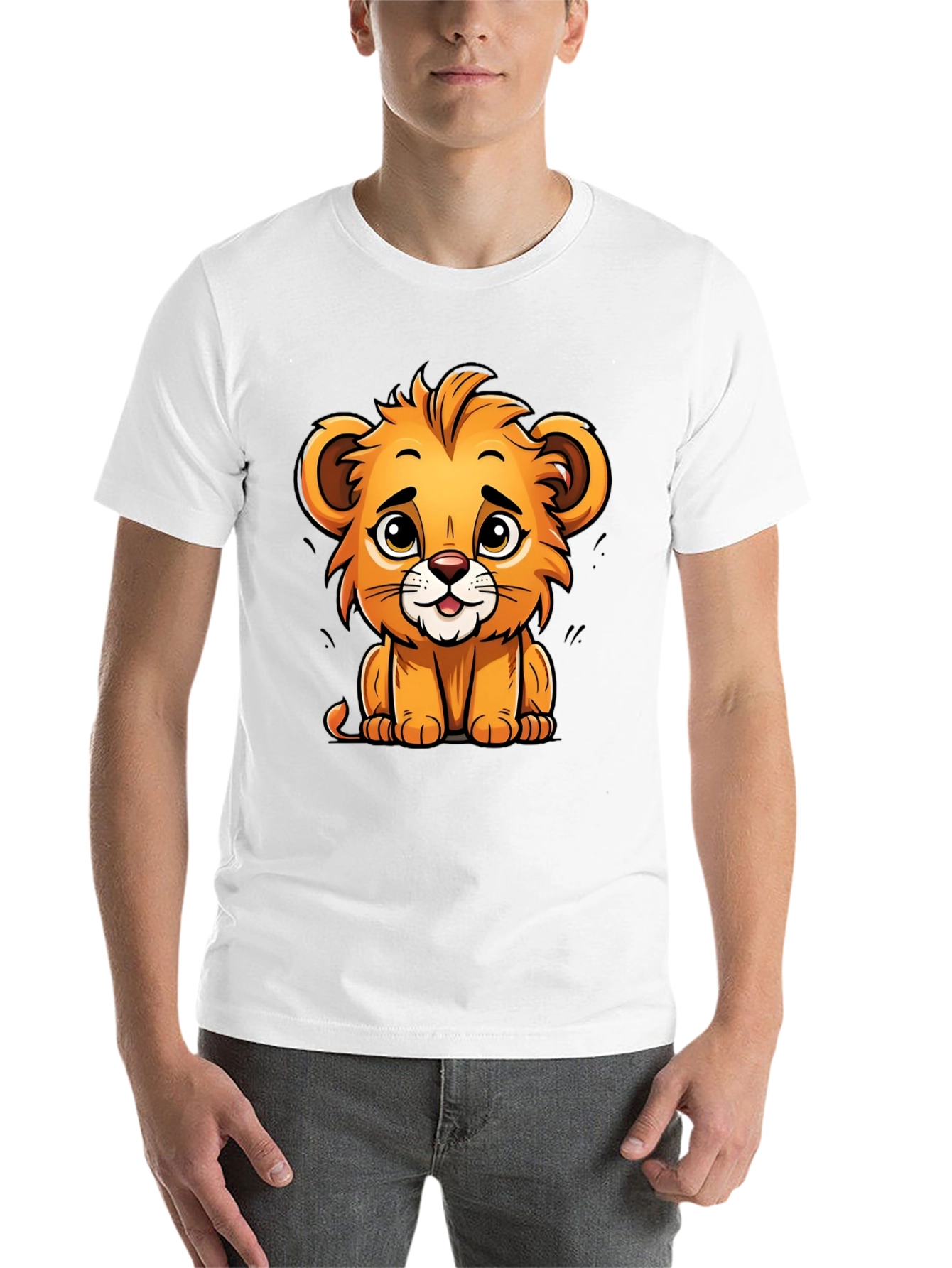 Black Cute Lion Cartoon T-Shirt - Soft Cotton Tee view 14