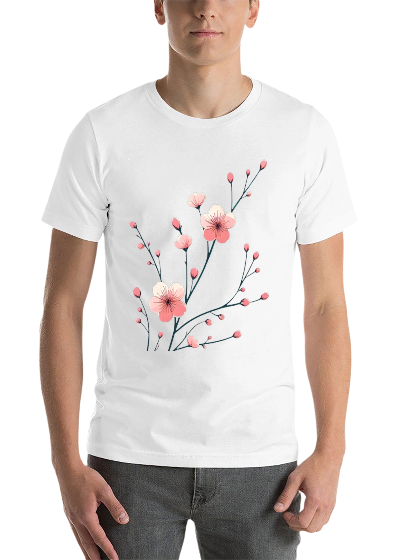 Black Black T-Shirt with Floral Cherry Blossom Design view 14