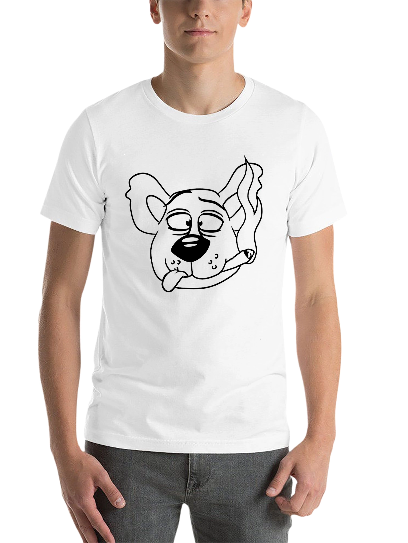 Black Cartoon Dog Smoking Black T-Shirt view 14
