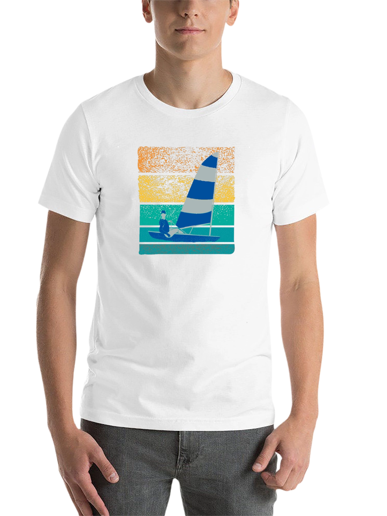 Black Sailing T-Shirt with Retro Sunset Design view 14