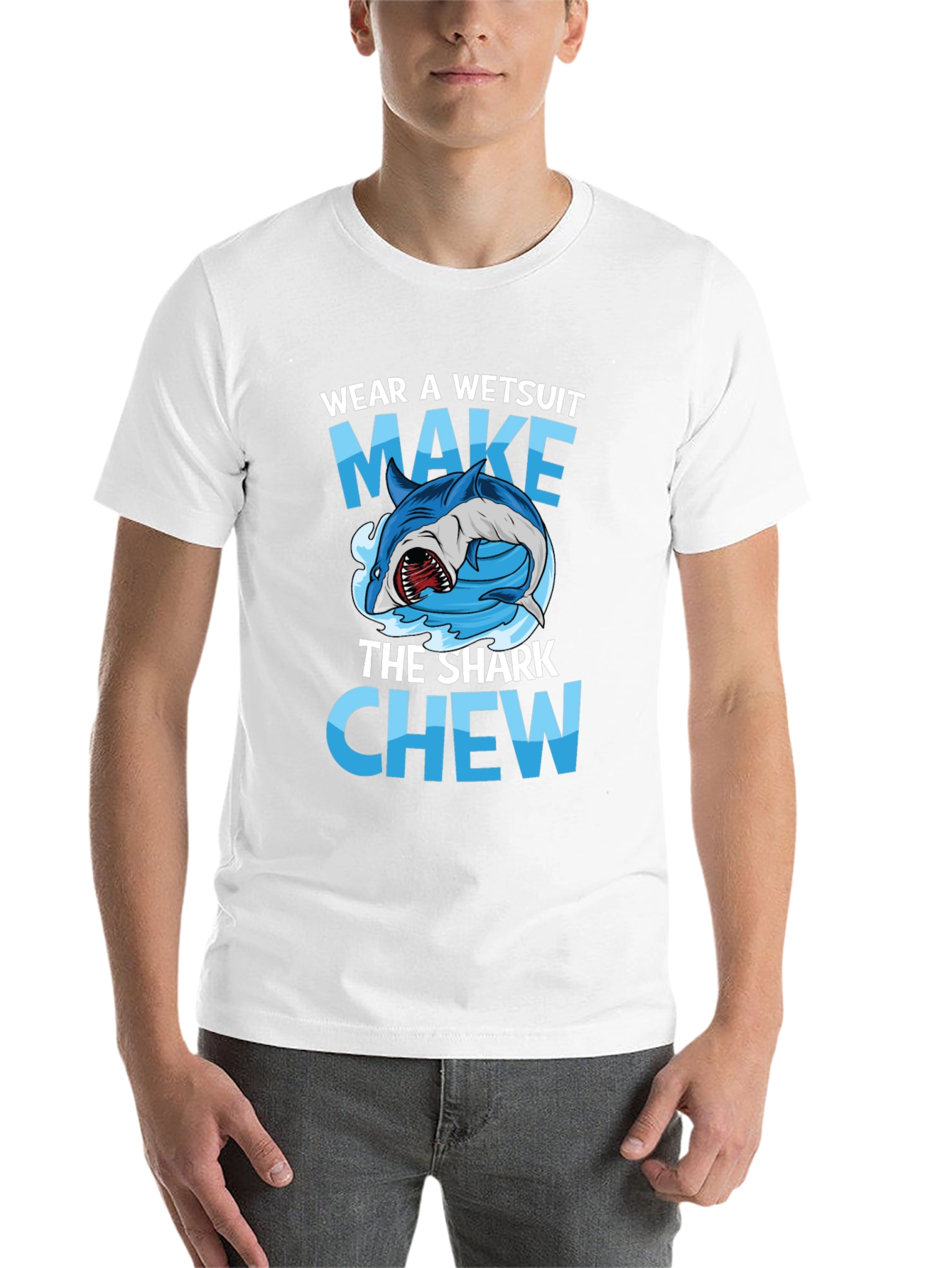 Black Wear A Wetsuit Make The Shark Chew Graphic Tee view 14