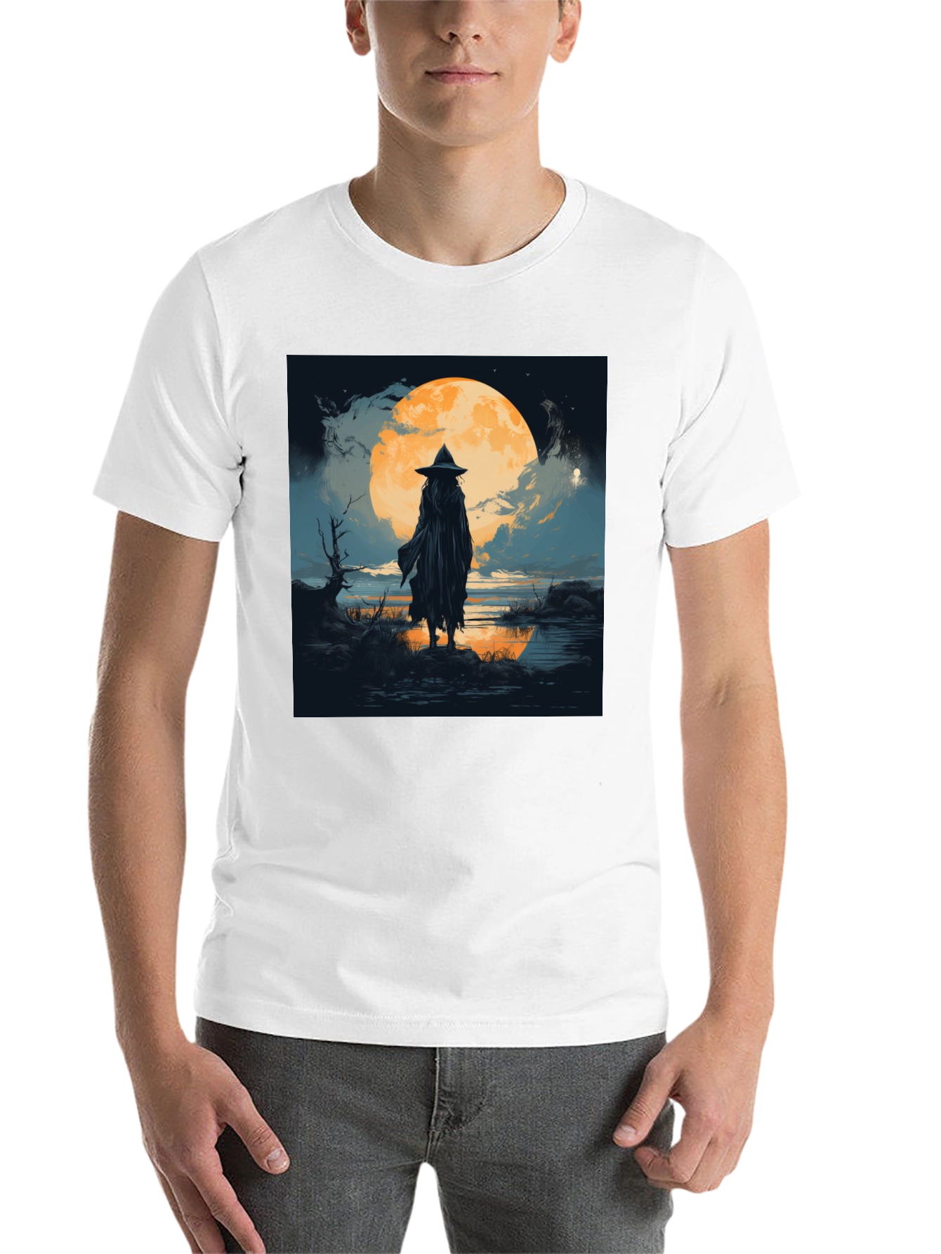 Witch at Moonlight Graphic Tee - Men's Black T-Shirt - 14