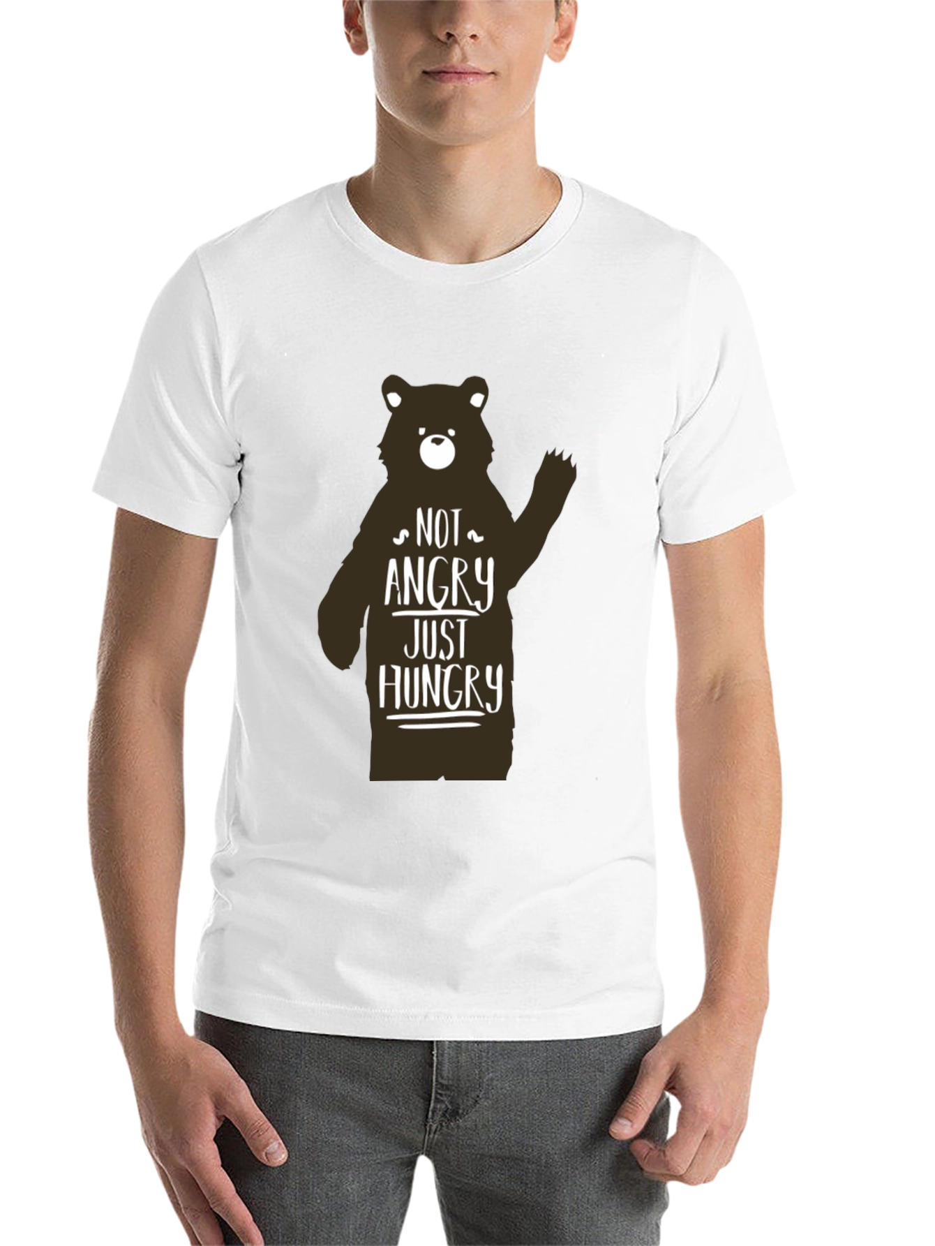Black Not Angry Just Hungry Bear Graphic T-Shirt view 14