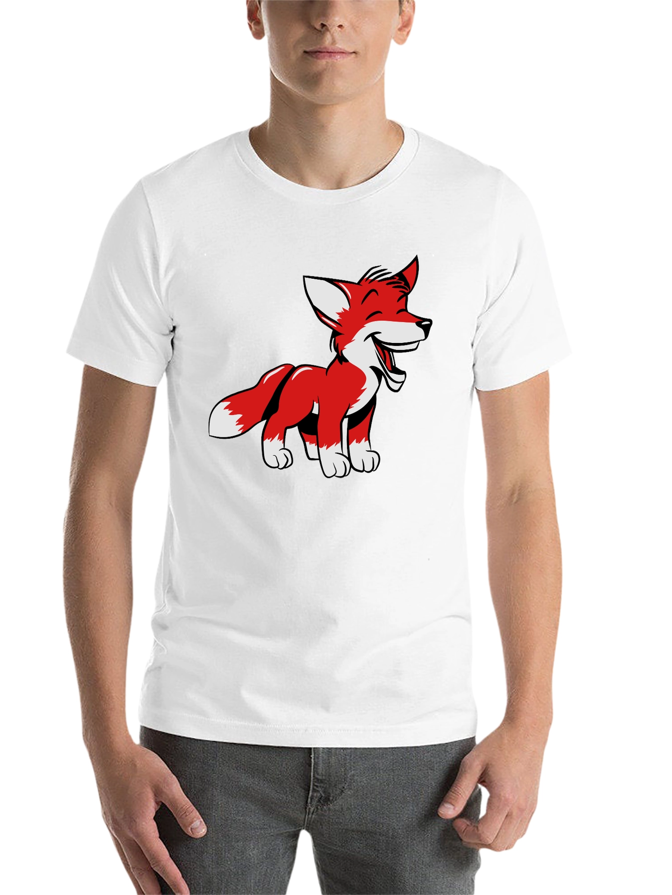 Black Cartoon Fox Graphic Tee - Black Cotton Blend view 14