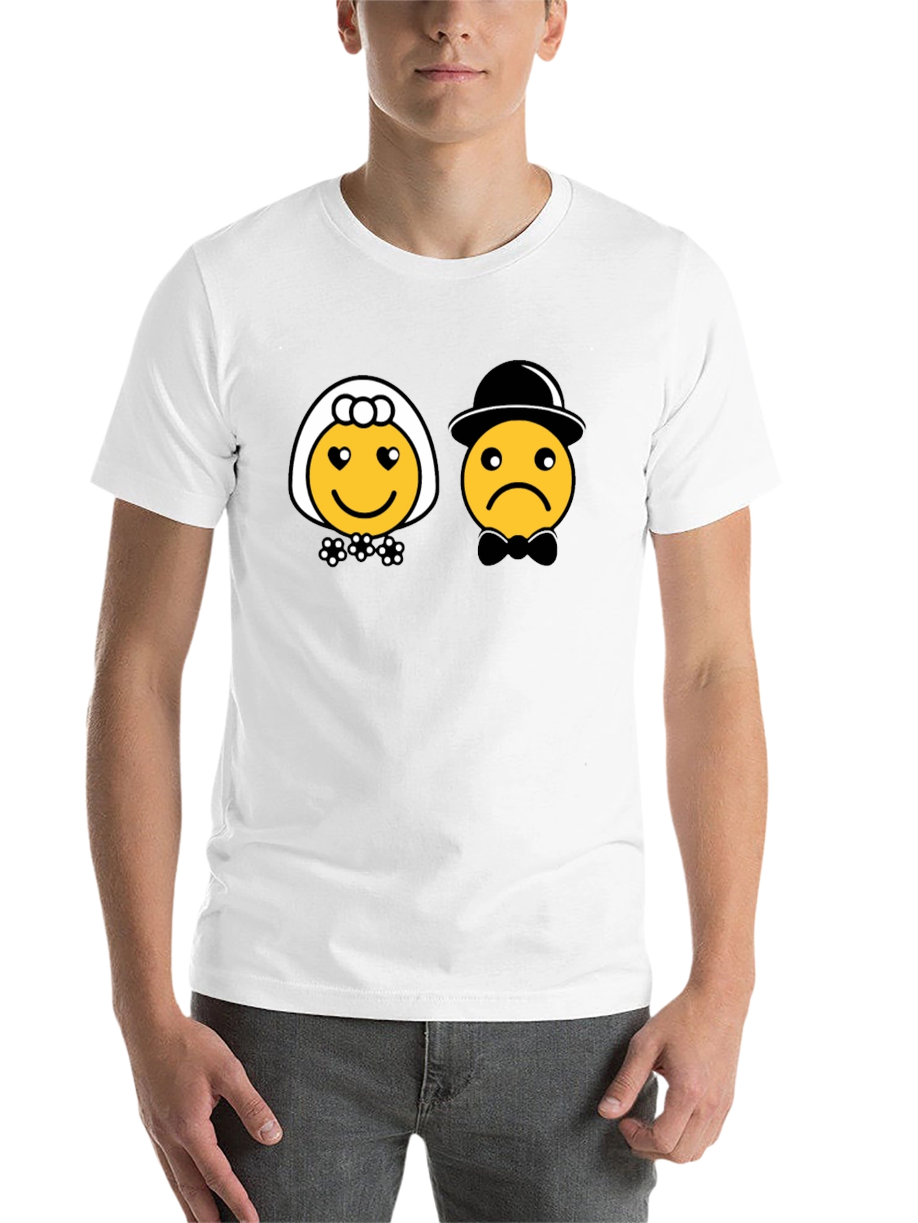 Black Bride & Groom Emoji Black T-Shirt - Funny Wedding Tee view 14