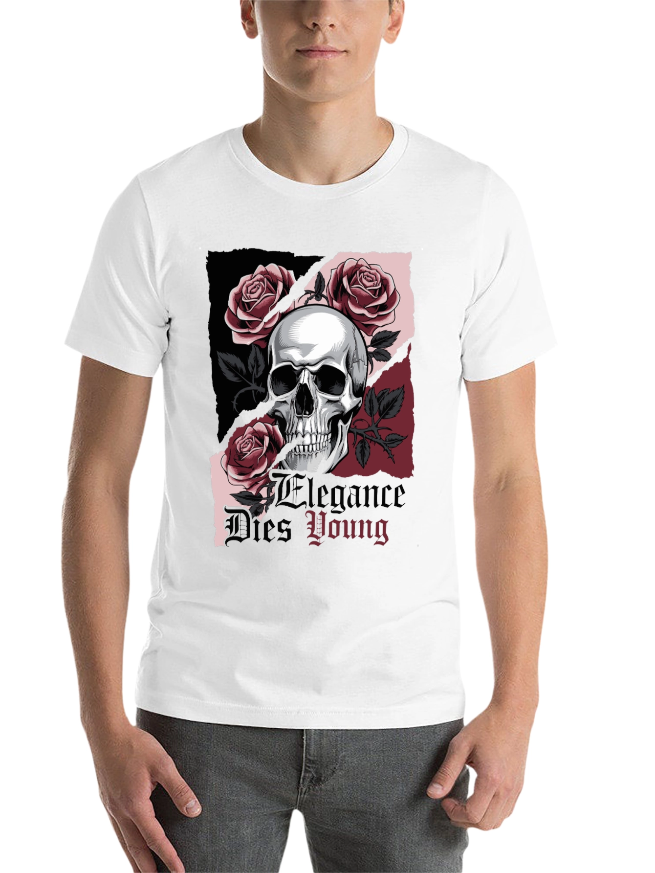 Black Skull & Roses Graphic Tee - Elegance Dies Young view 14