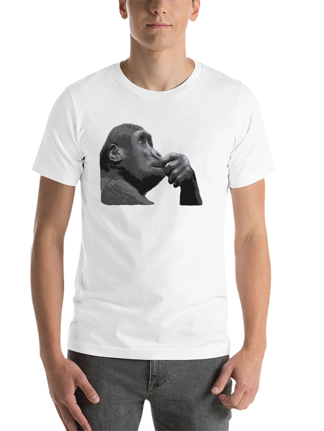 Black Thinking Chimpanzee Graphic T-Shirt view 14