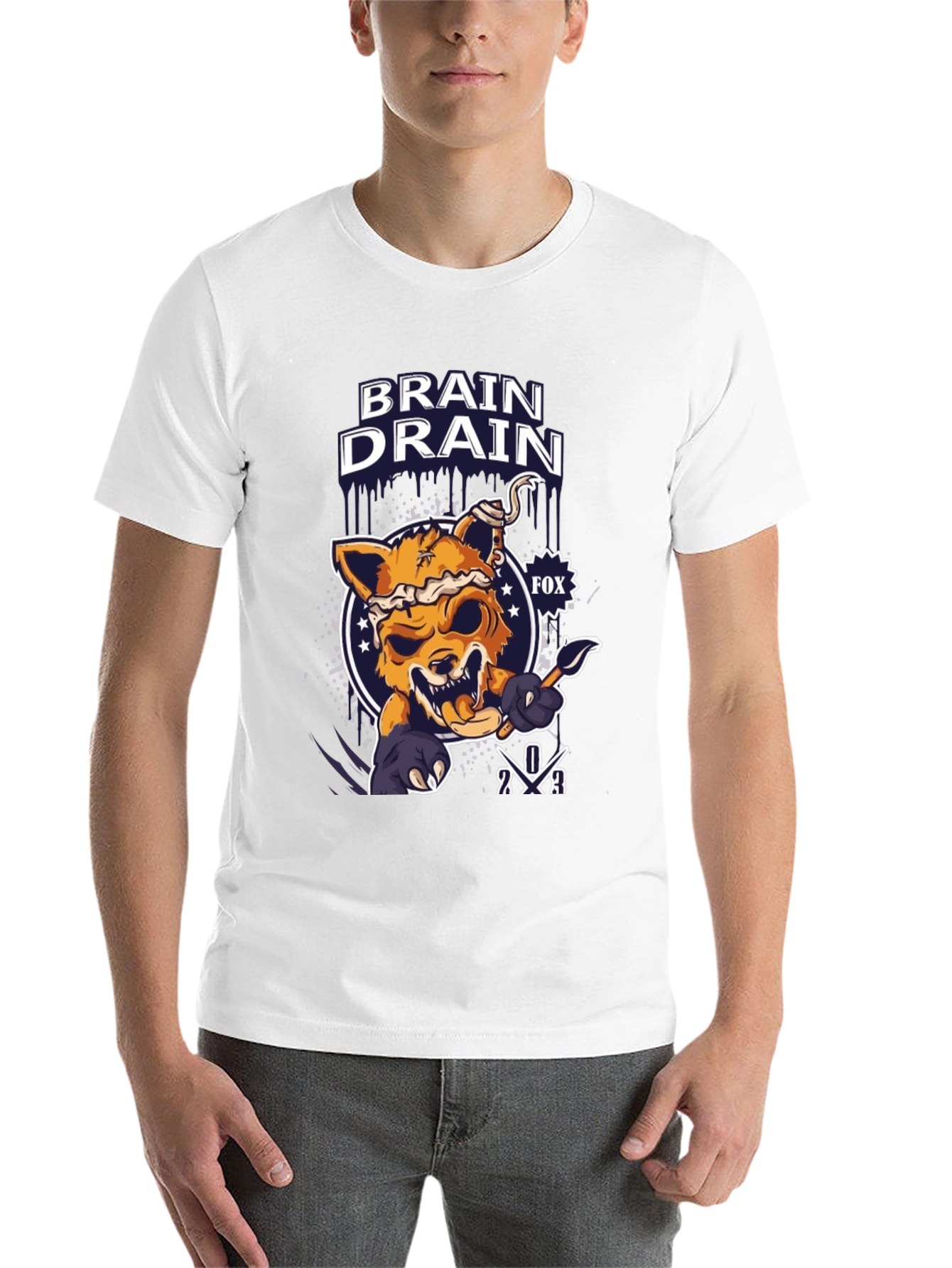 Black Brain Drain Fox Graphic T-Shirt view 14