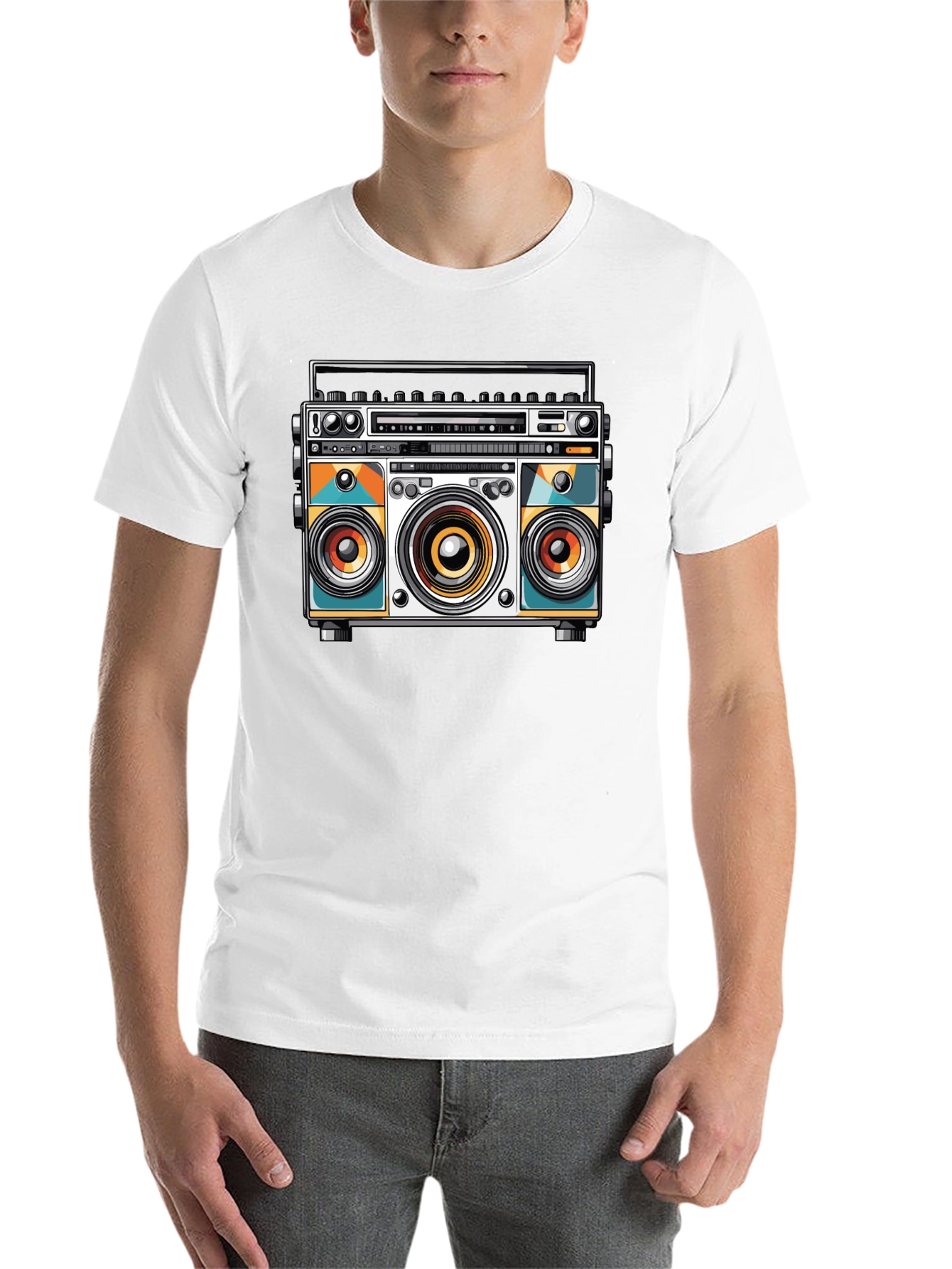 Black Retro Boombox Graphic Tee - Cool Music Lover Shirt view 14