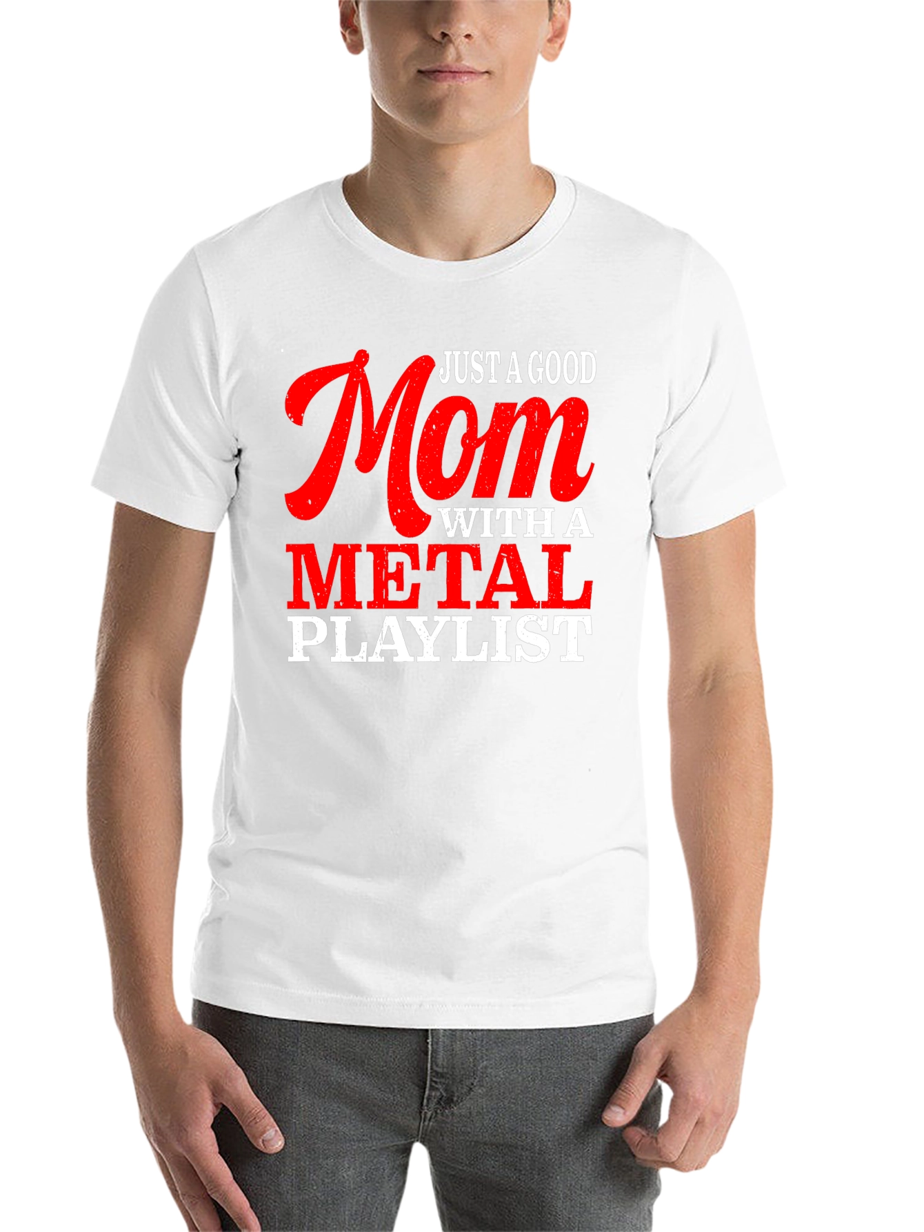 Black Just a Good Mom with a Metal Playlist T-Shirt view 14