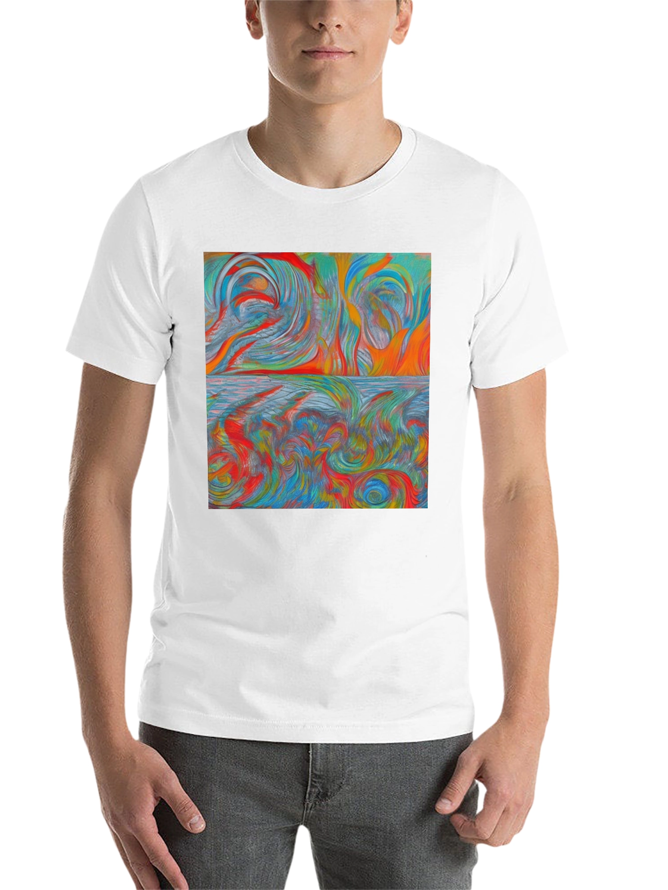 Black Abstract Swirl Art T-Shirt view 14