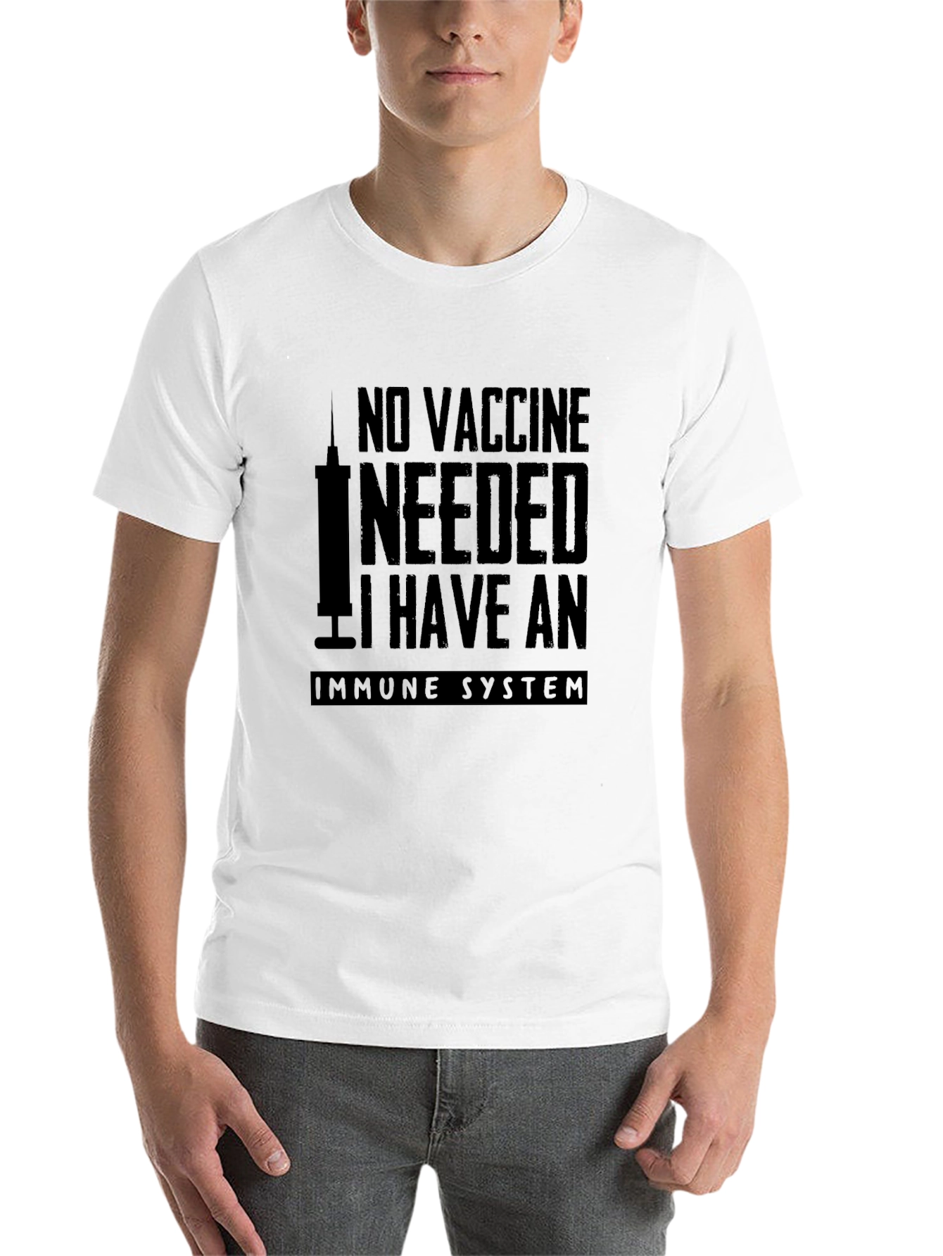 Black No Vaccine Needed Immune System T-Shirt view 14