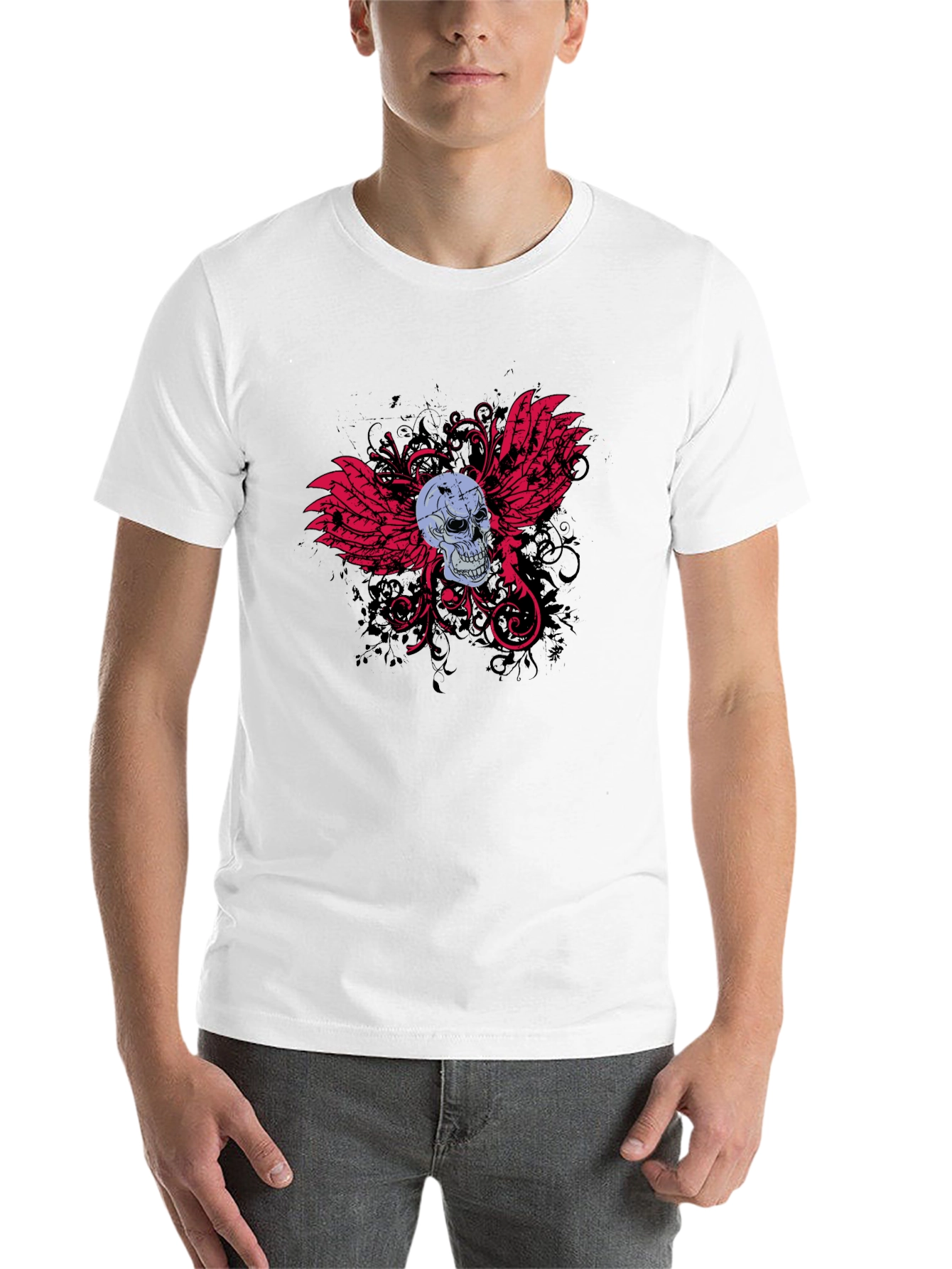 Black Skull & Wings Graphic T-Shirt - Edgy Design view 14