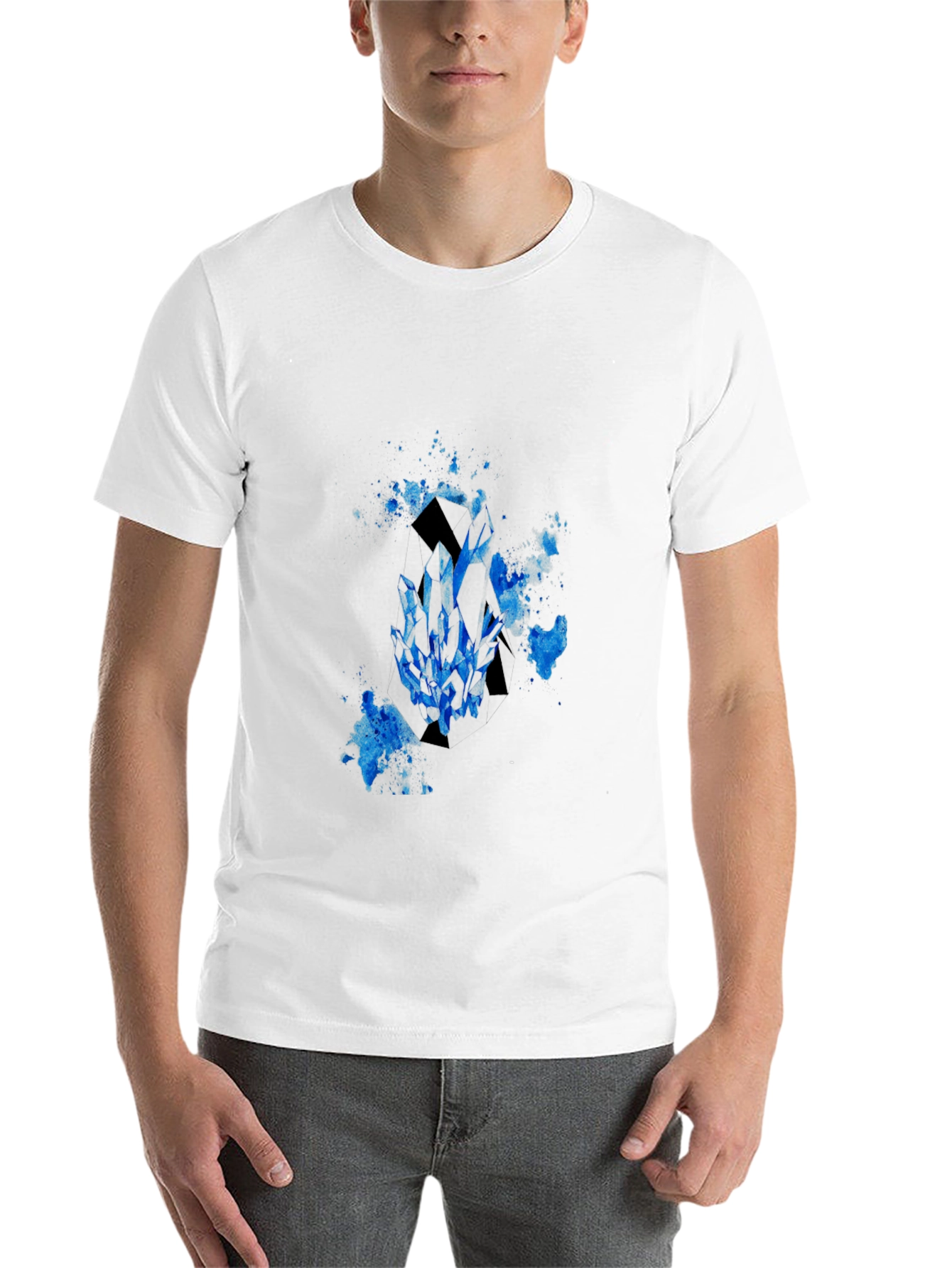 Black Men's Black T-Shirt with Blue Crystal Graphic view 14