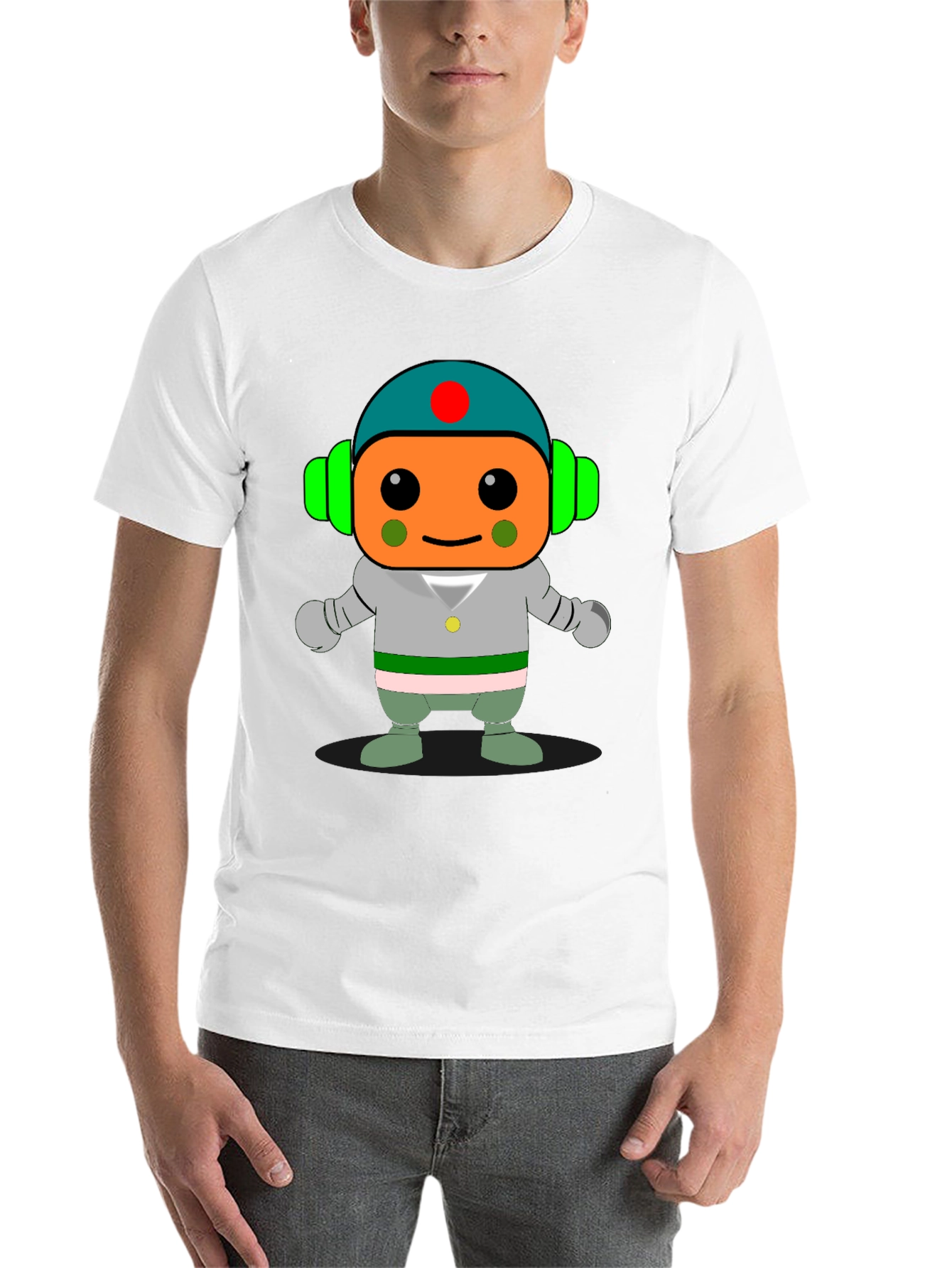 Black Cartoon Robot Graphic Print Black T-Shirt view 14