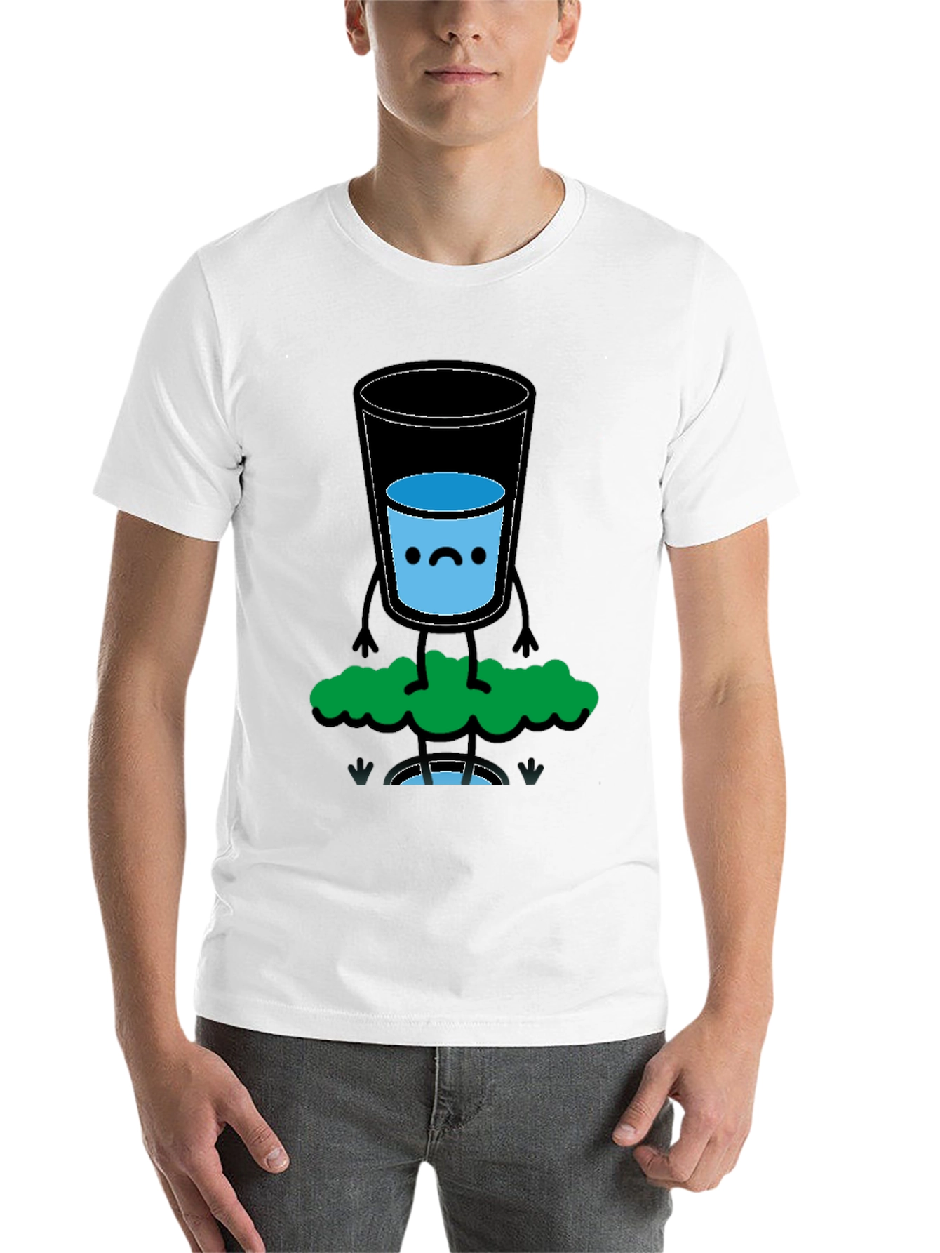 Black Funny Water Glass Graphic Tee - Black Cotton T-Shirt view 14
