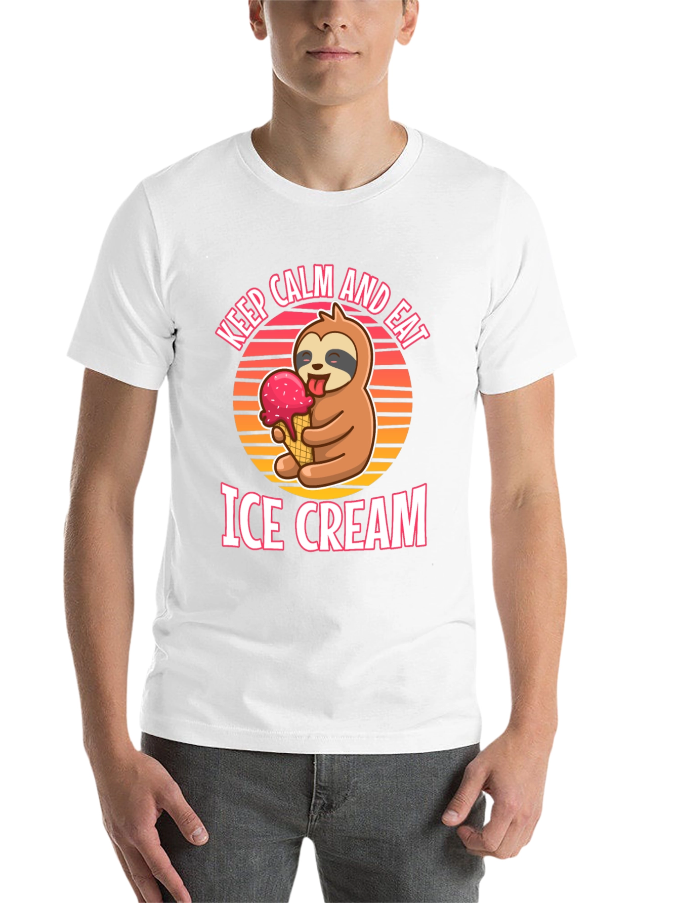 Black Keep Calm and Eat Ice Cream Sloth T-Shirt view 14