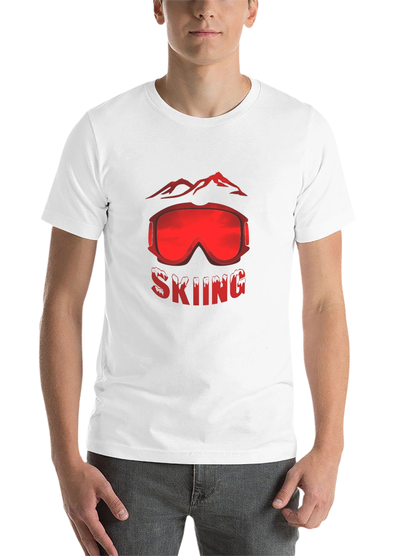 Black Skiing Goggles Mountain Graphic Black T-Shirt view 14