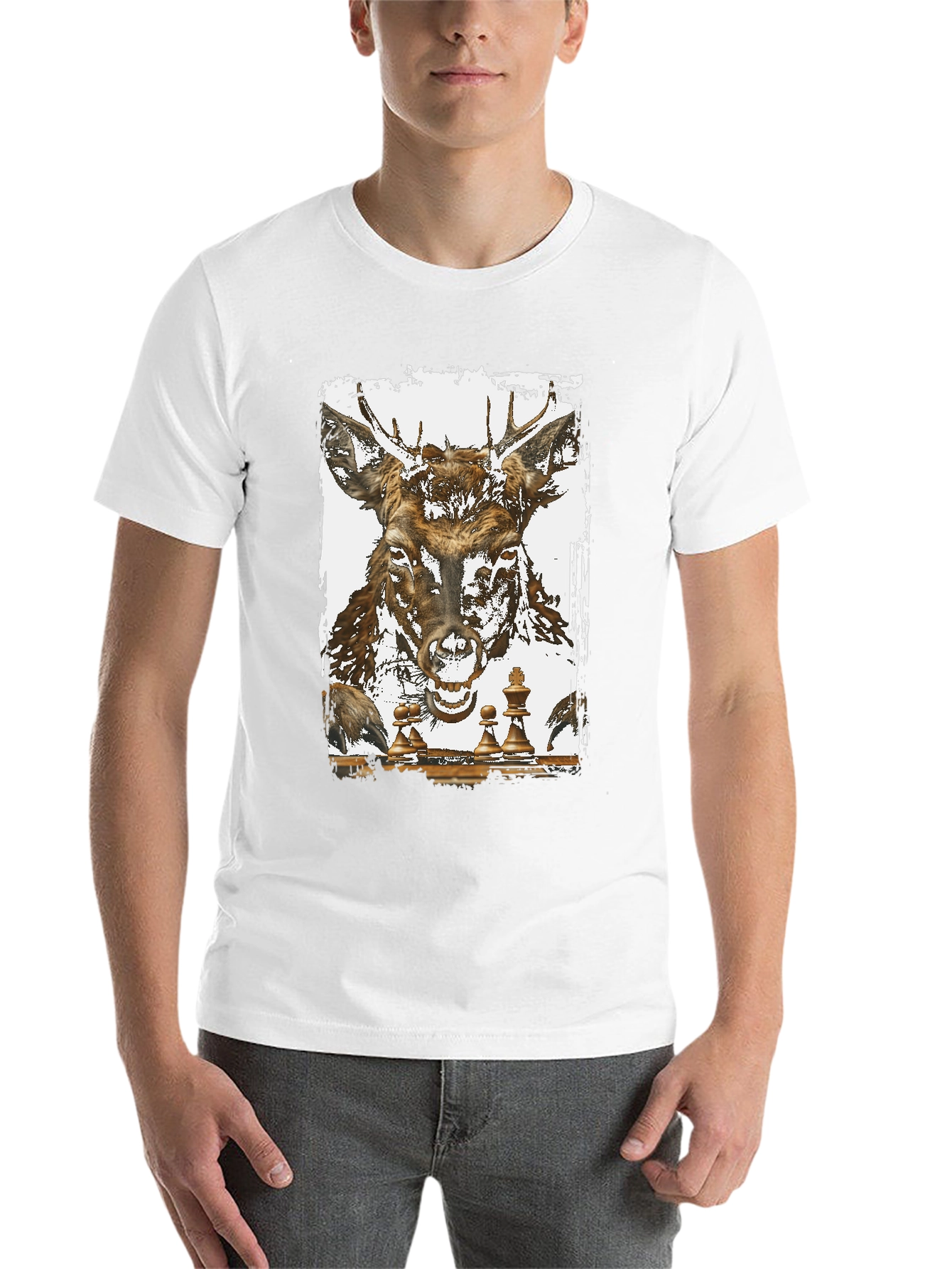 Black Deer Chess Graphic Tee - Unique Animal Art T-Shirt view 14