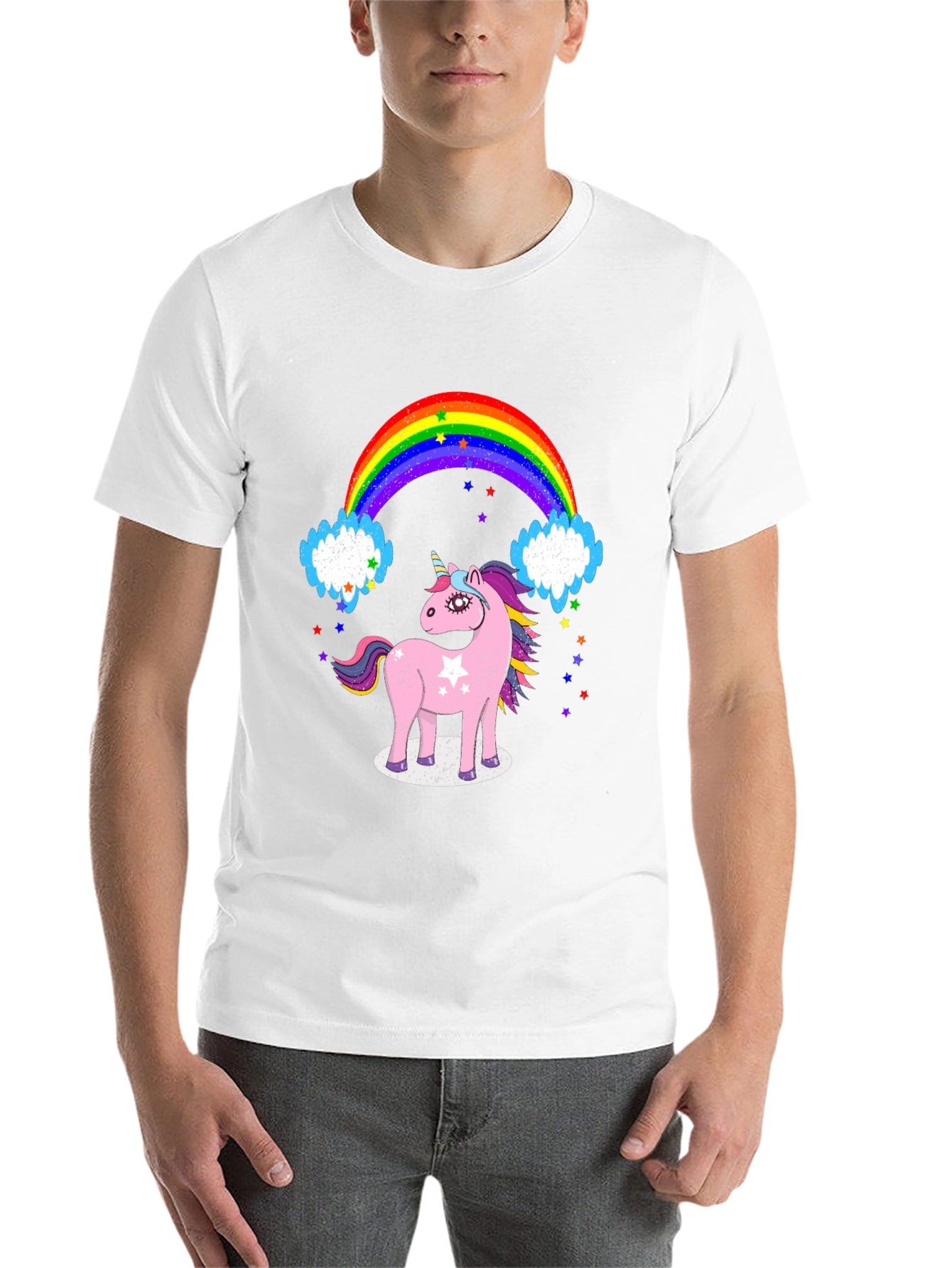Black Unicorn & Rainbow Graphic Tee - Black Cotton T-Shirt view 14