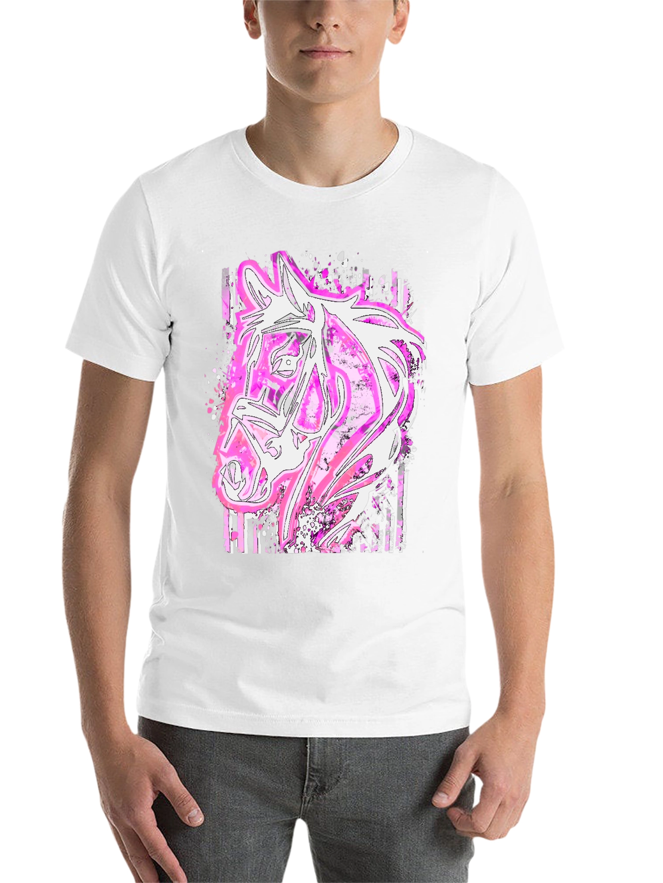 Black Pink Horse Graphic Tee - Stylish Animal Print Shirt view 14