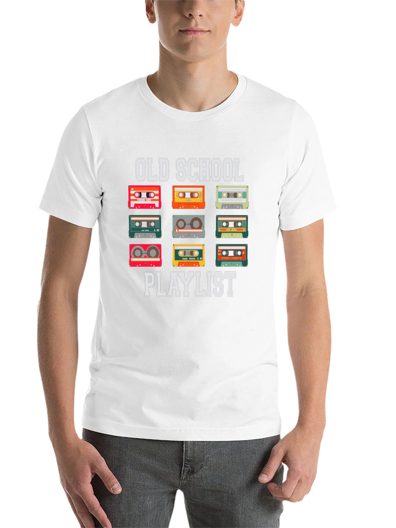 Black Old School Playlist Cassette Tape T-Shirt view 14