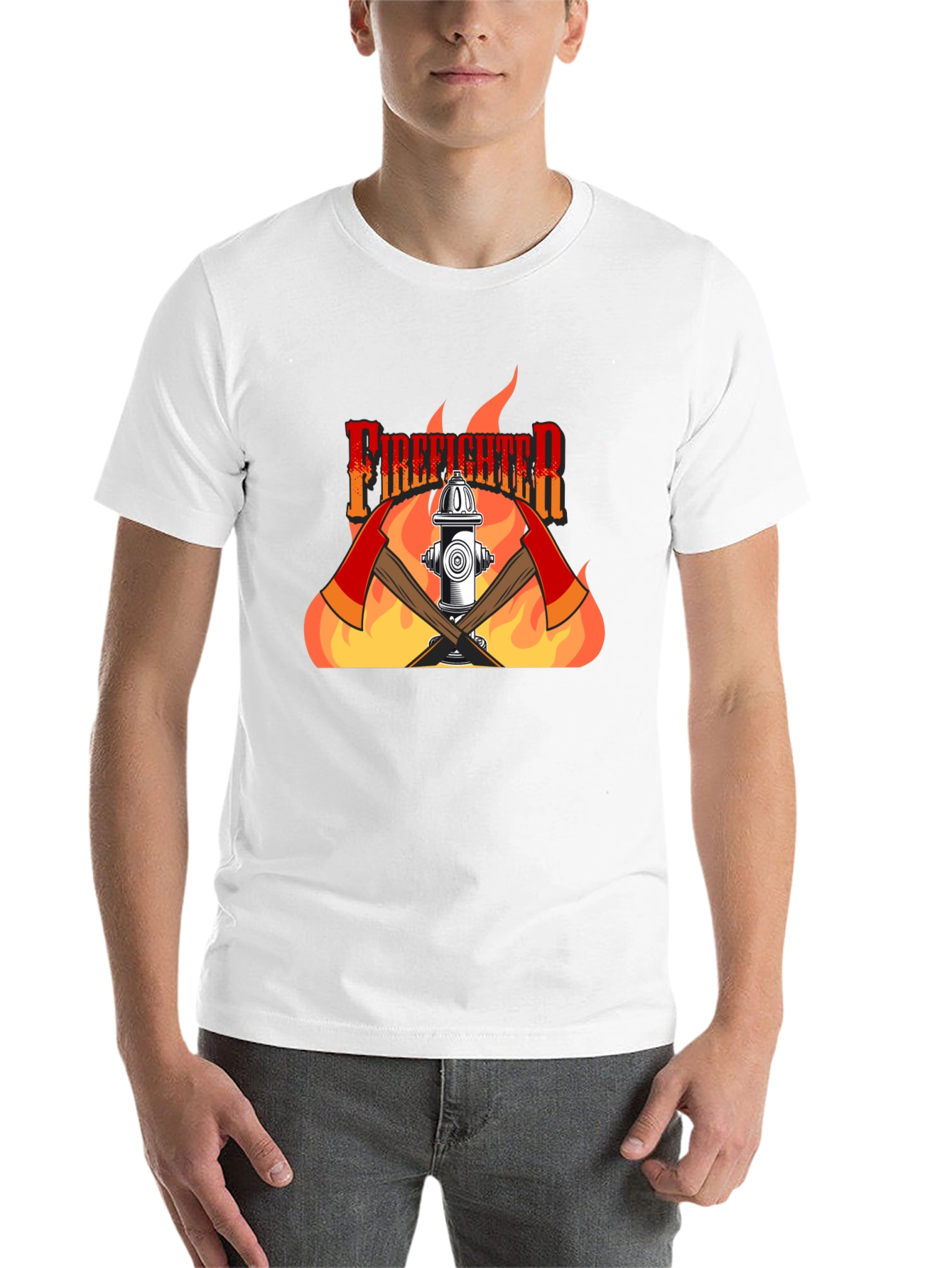 Black Firefighter Graphic Print Black T-Shirt view 14