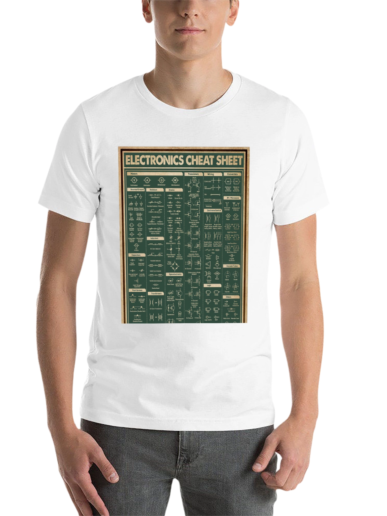 Black Electronics Cheat Sheet Graphic Tee - Black Cotton T-Shirt view 14
