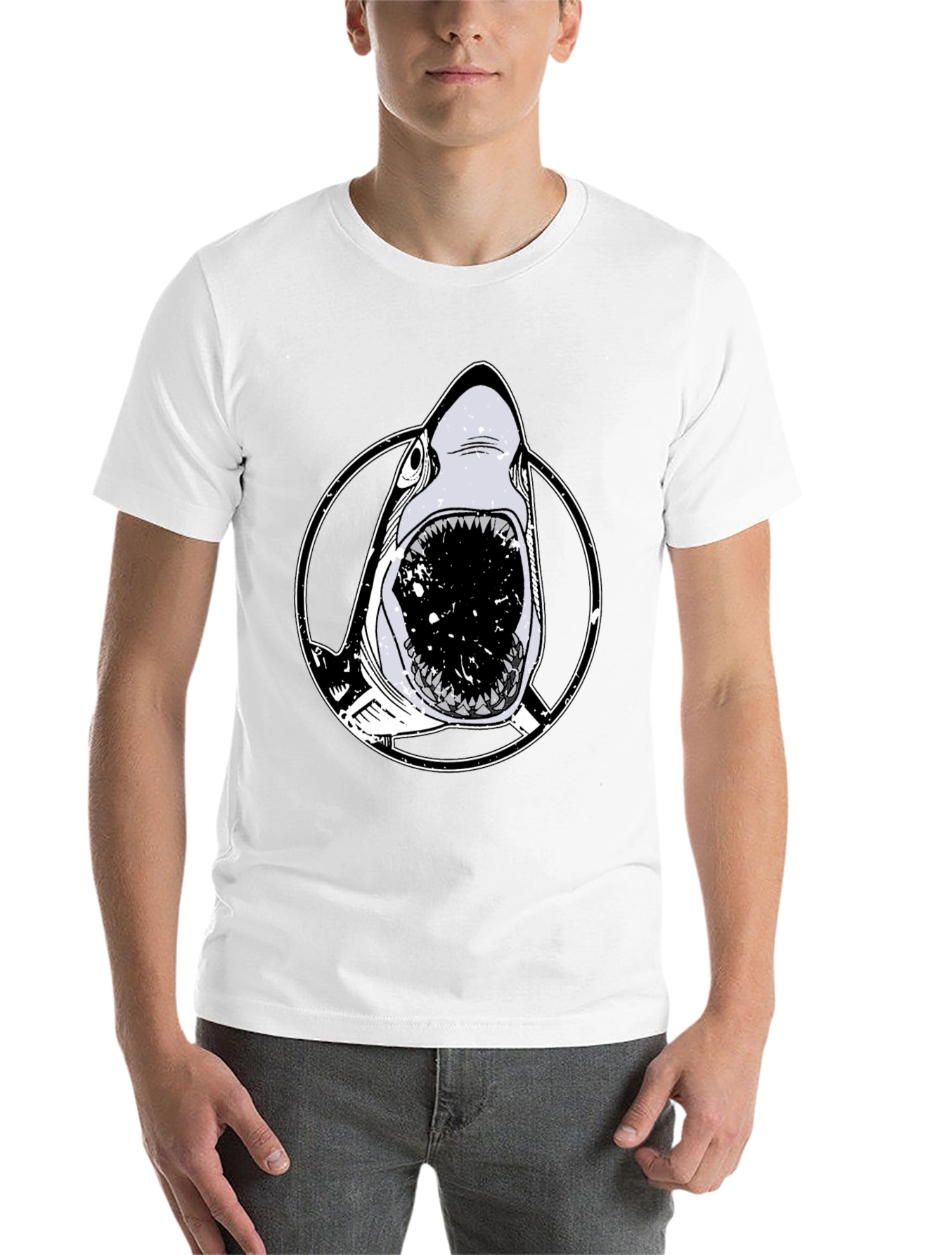 Black Men's Black Shark Graphic T-Shirt view 14