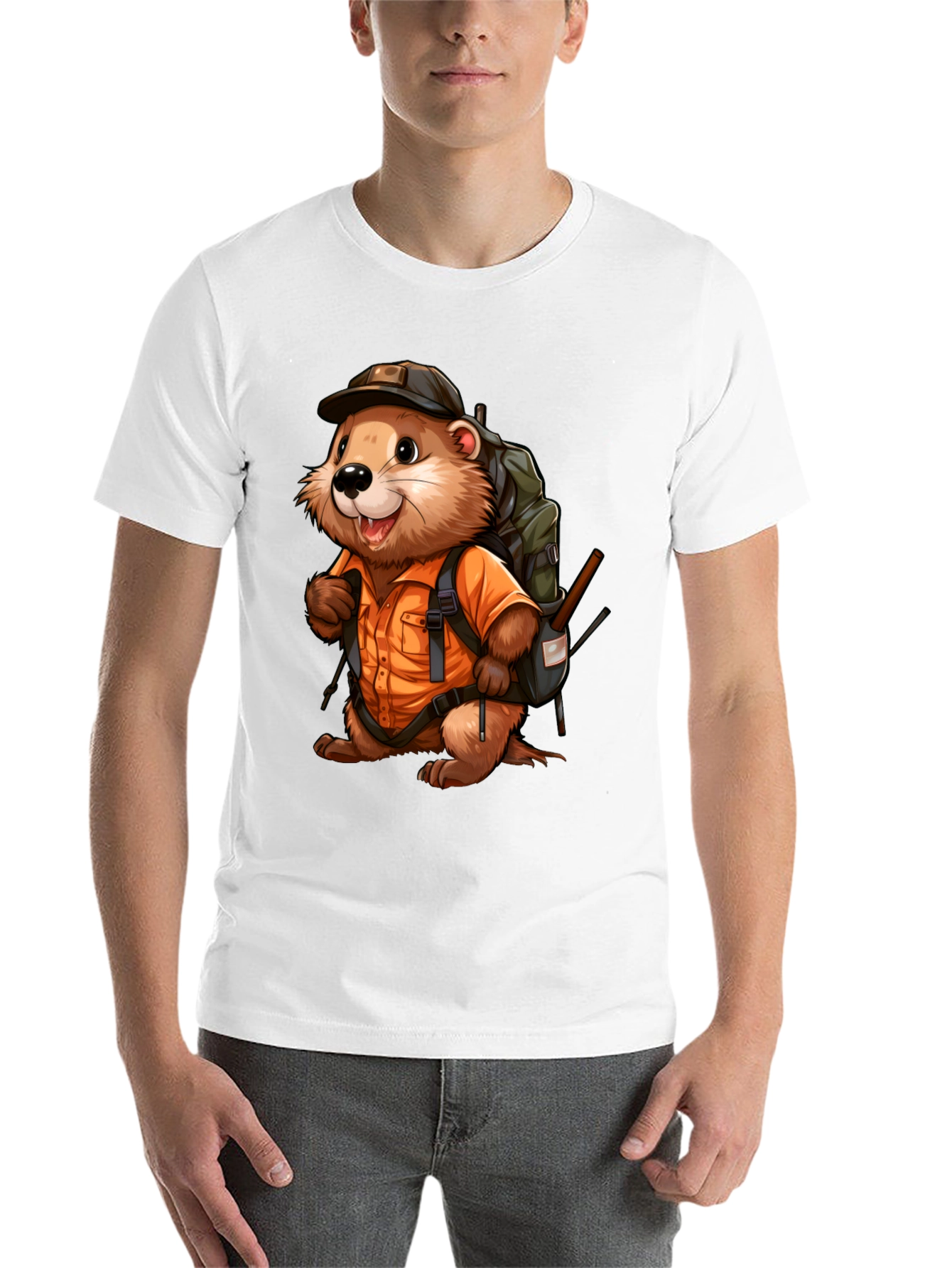 Black Cartoon Beaver Hiker Graphic T-Shirt view 14