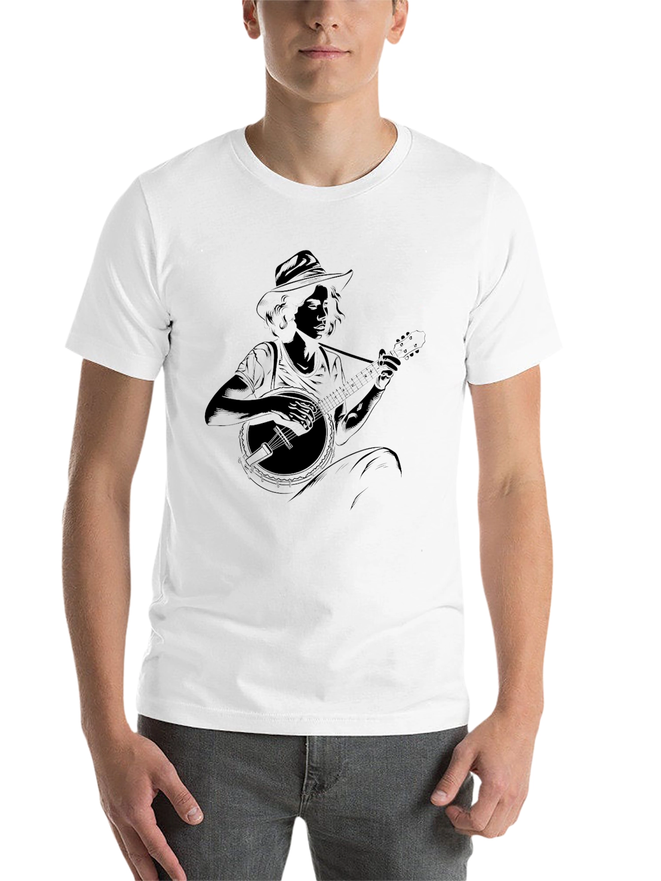 Black Banjo Player Graphic Black Tee - Unisex view 14