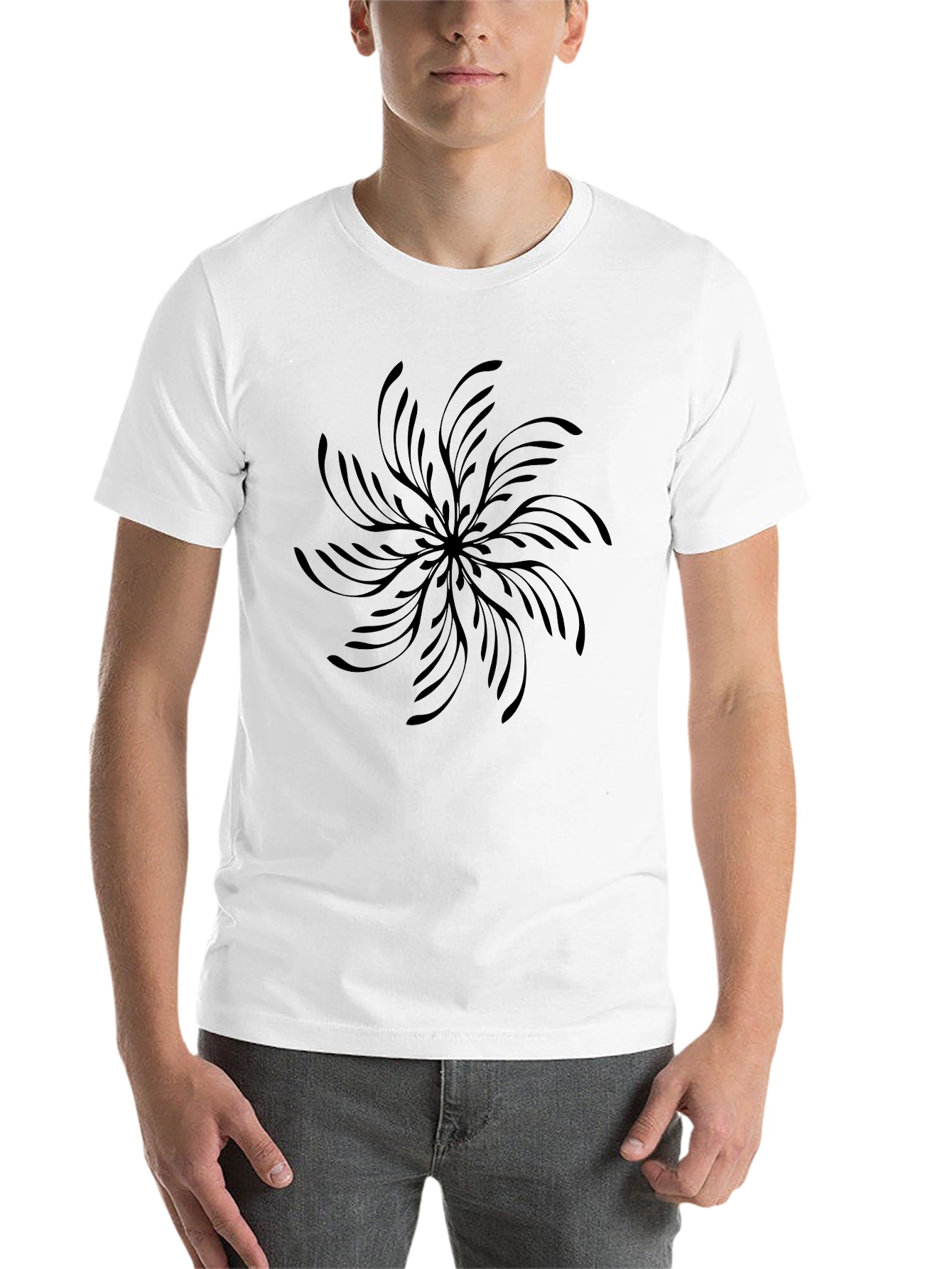 Black Men's Black Graphic Tee - Abstract Floral Design view 14