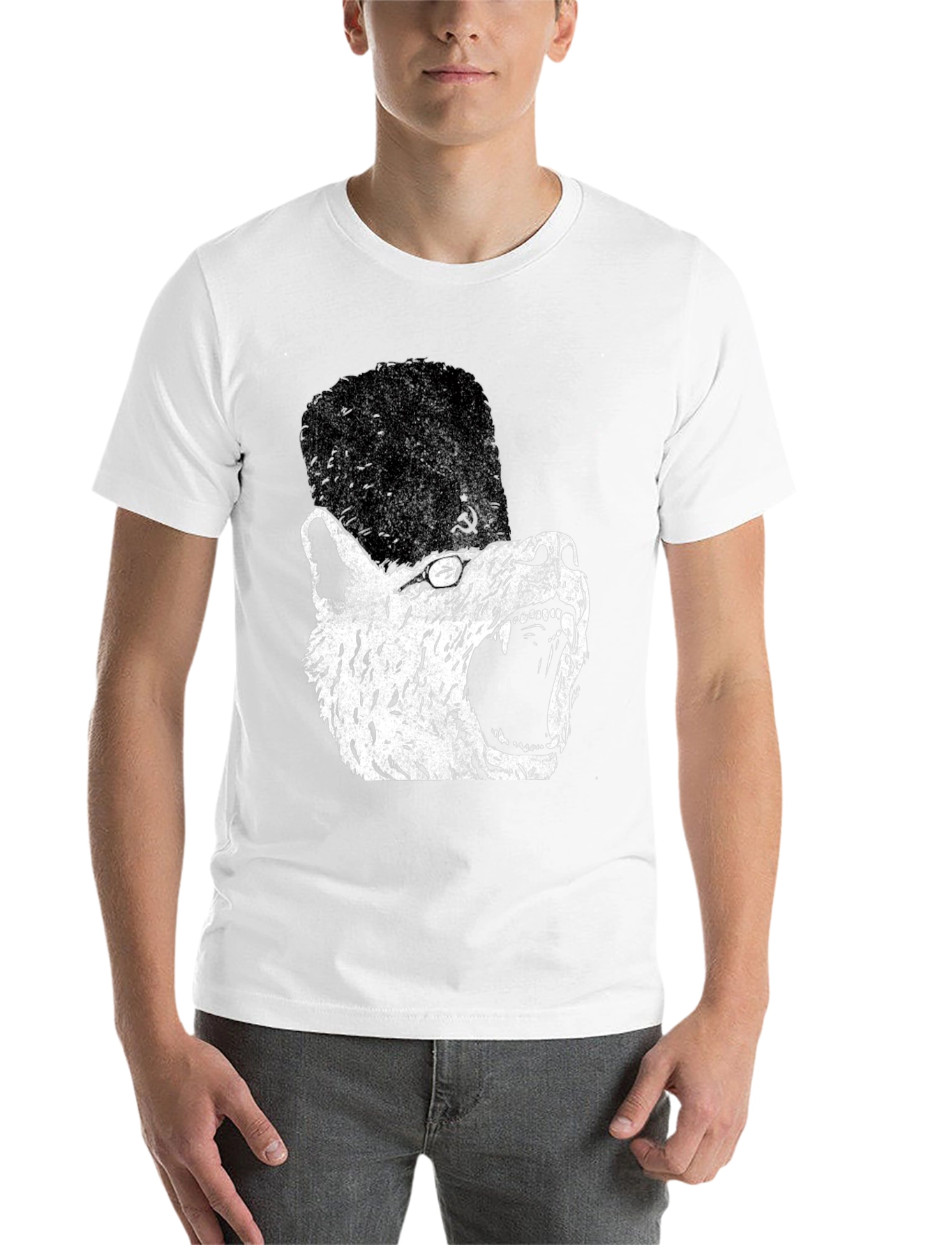 Black Soviet Wolf T-Shirt - Distressed Graphic Print view 14