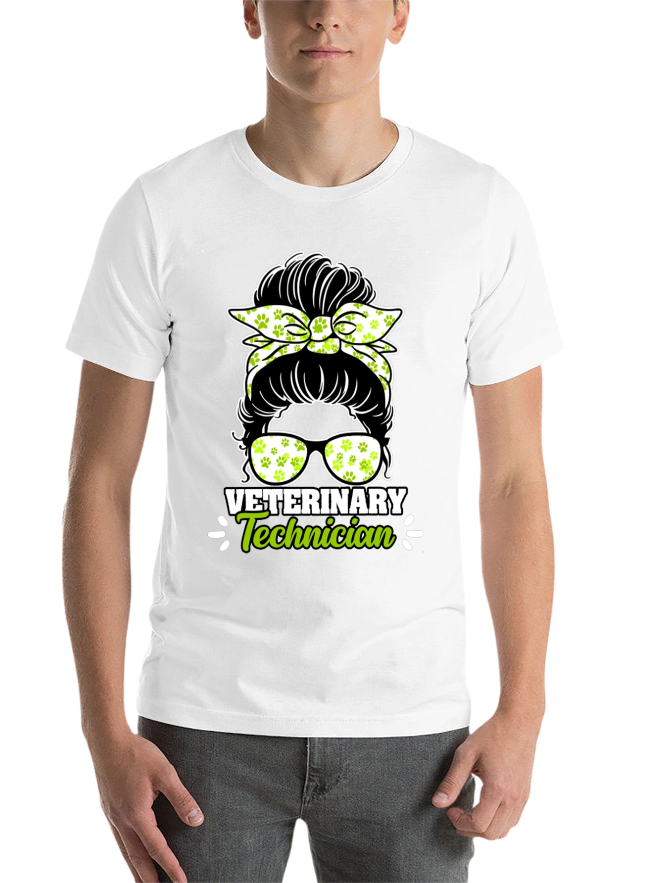 Black Veterinary Technician Messy Bun T-Shirt view 14