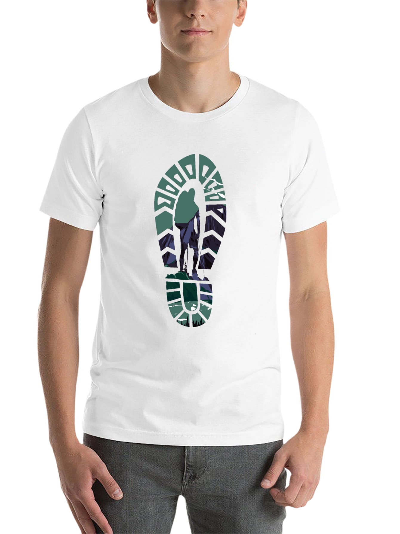 Black Hiking Trail T-Shirt - Mountain Footprint Design view 14