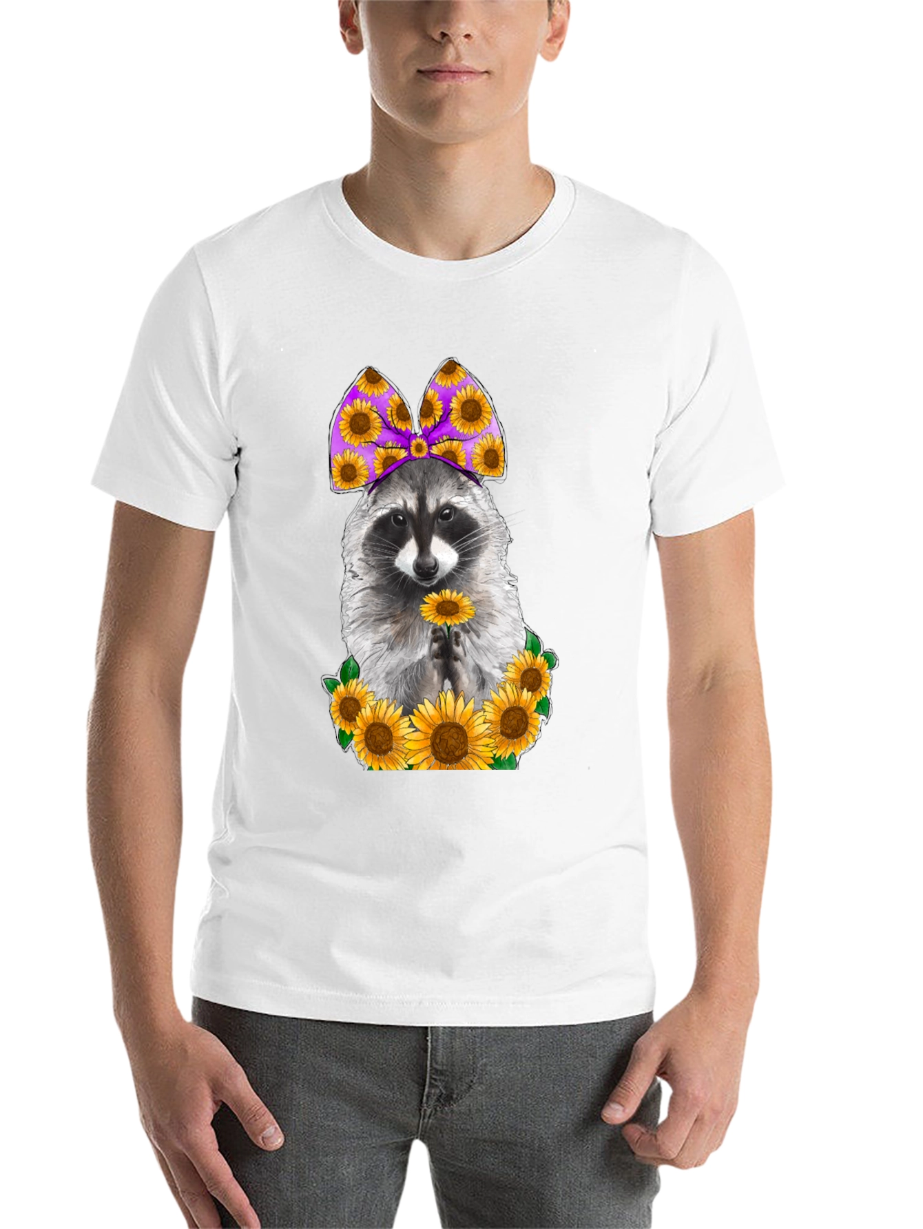 Black Raccoon Sunflower Graphic T-Shirt view 14