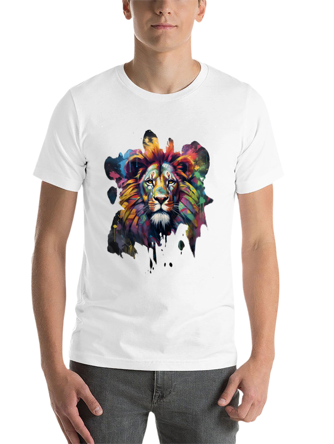 Black Colorful Lion Graphic Tee - Men's Black T-Shirt view 14