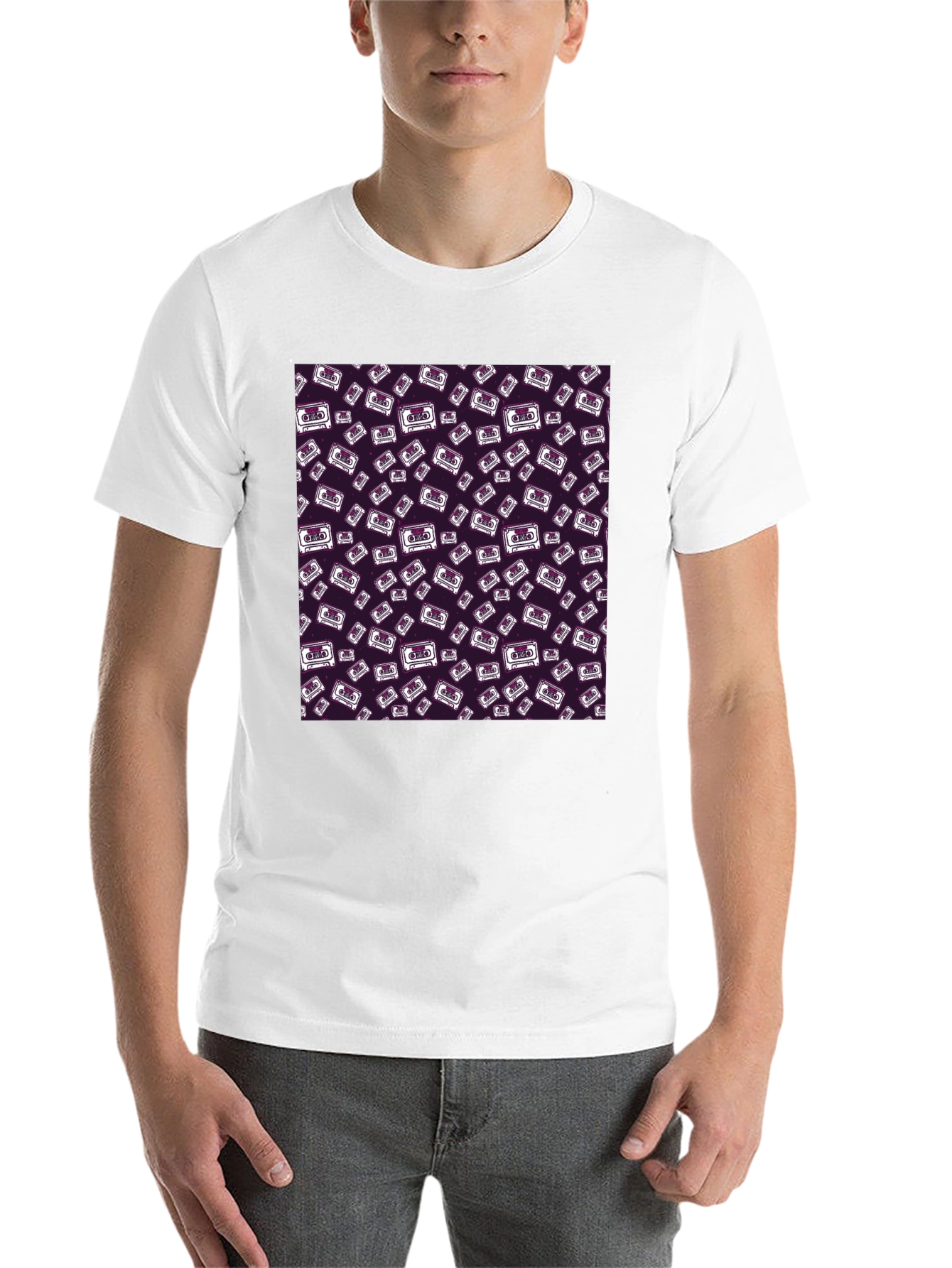 Black Retro Cassette Pattern T-Shirt view 14