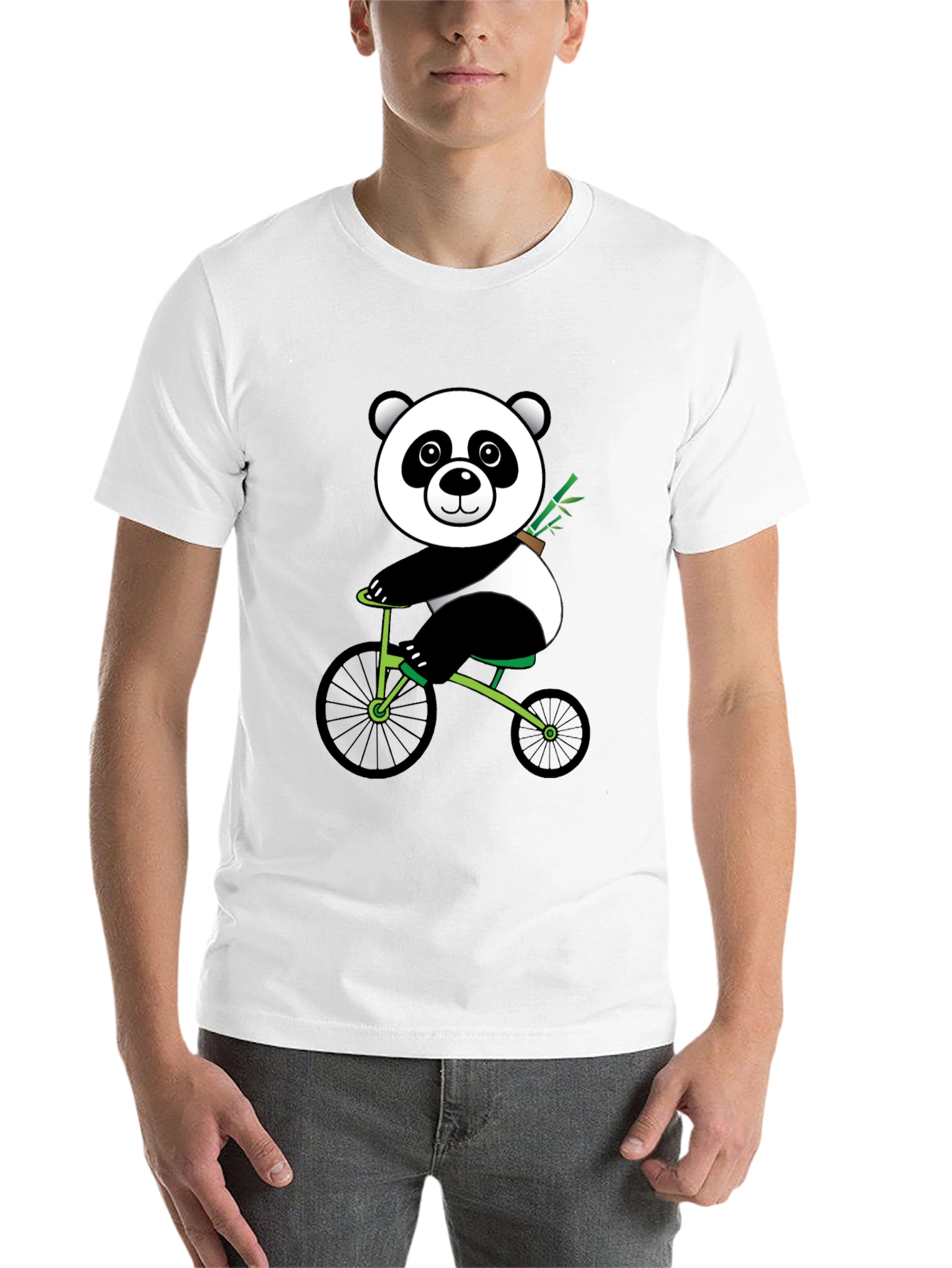Black Panda on Bike Graphic Tee - Black Cotton T-Shirt view 14