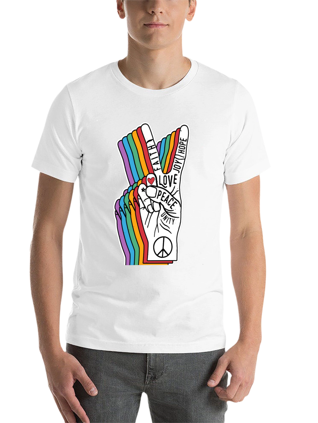 Black Peace Sign Rainbow Graphic T-Shirt view 14