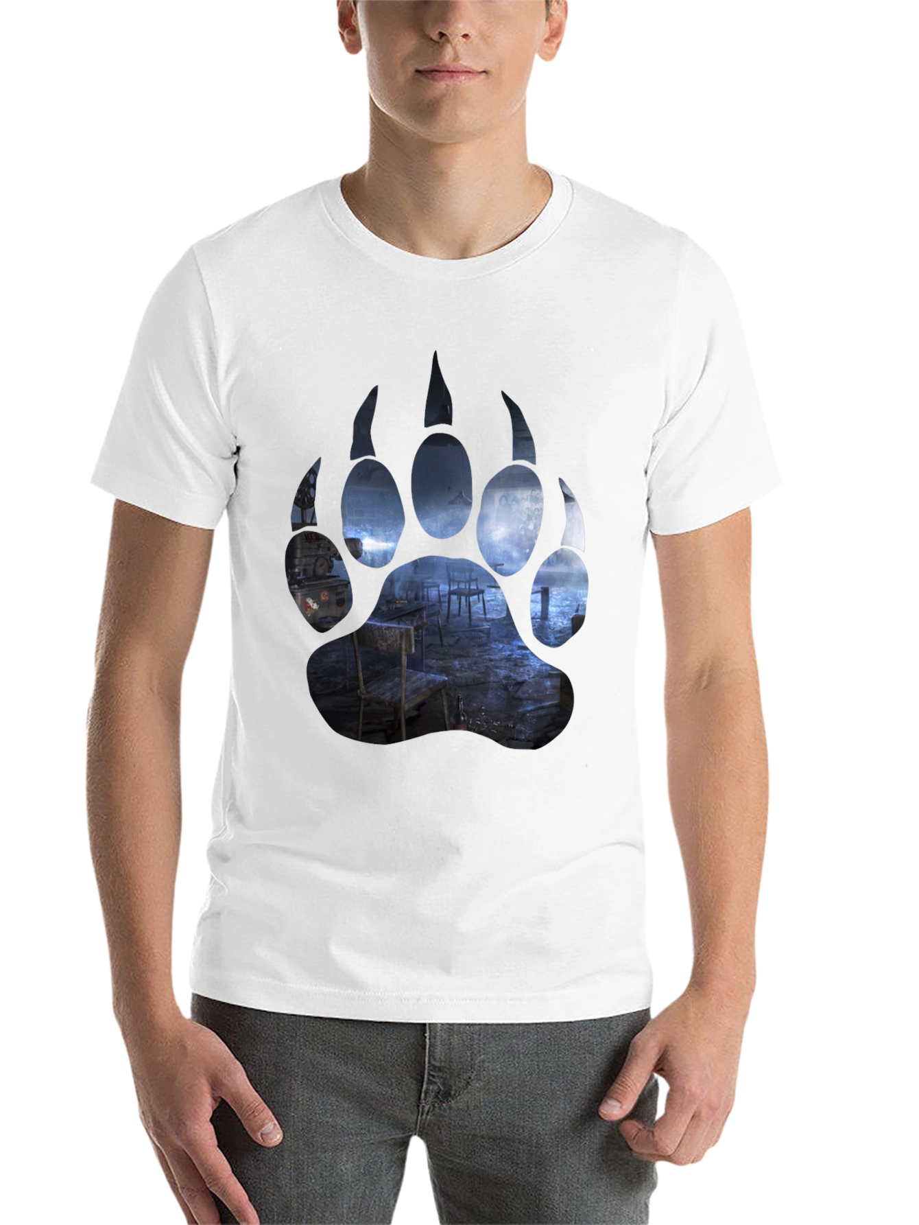 Black Bear Paw Print Graphic T-Shirt - Black view 14