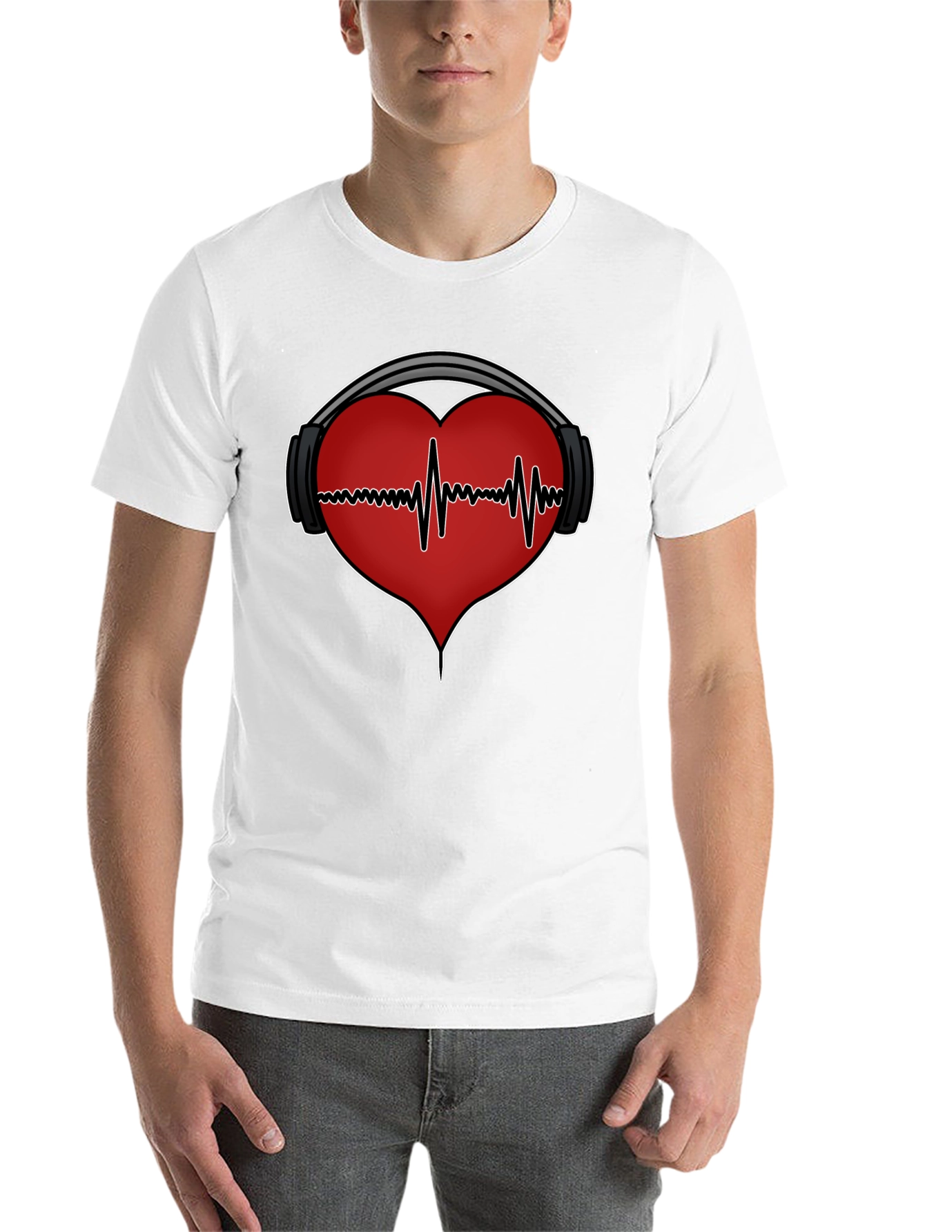 Black Heartbeat Headphones Graphic Tee view 14