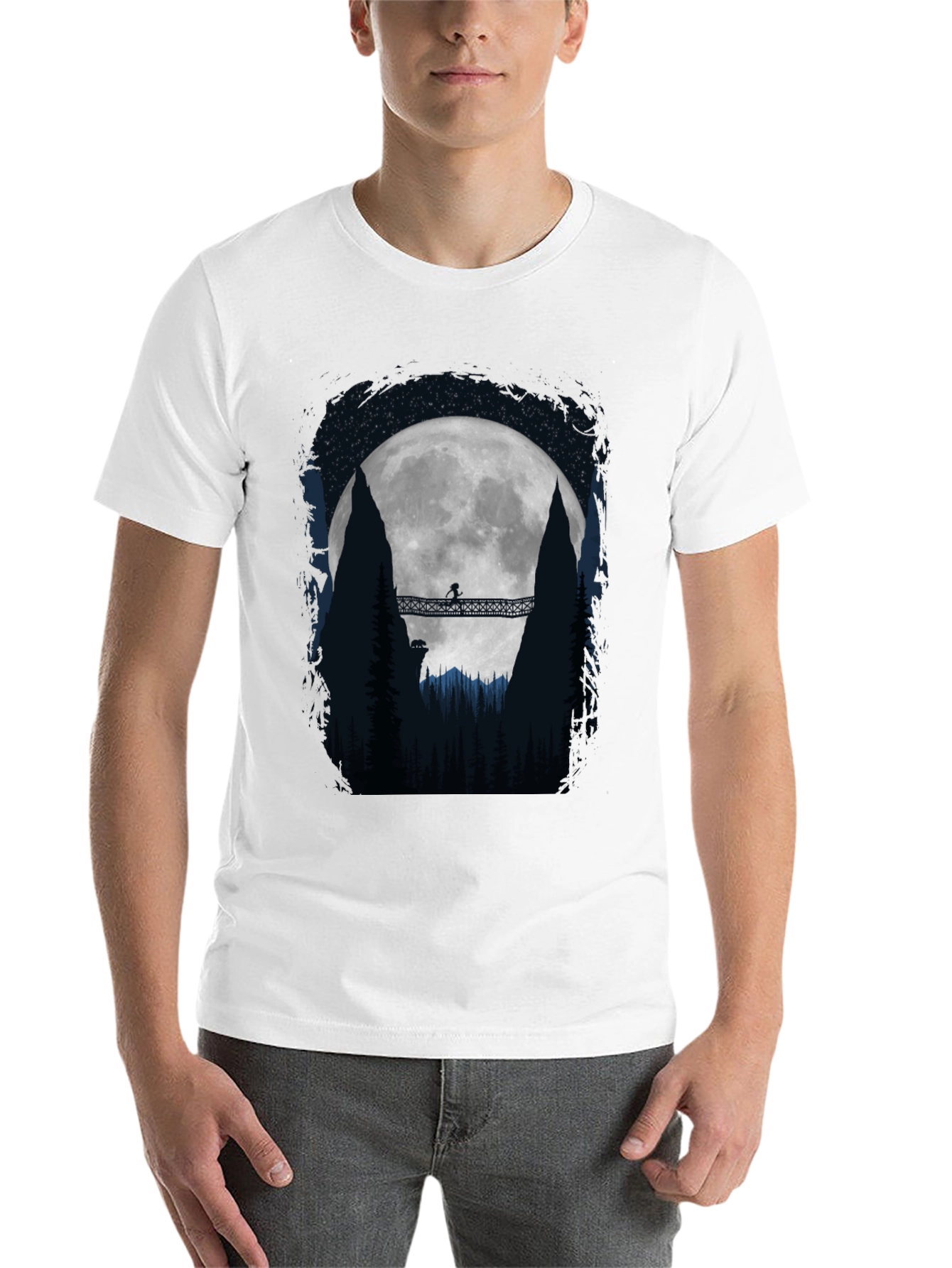 Black Moonlit Bridge Graphic Tee - Adventure Awaits! view 14