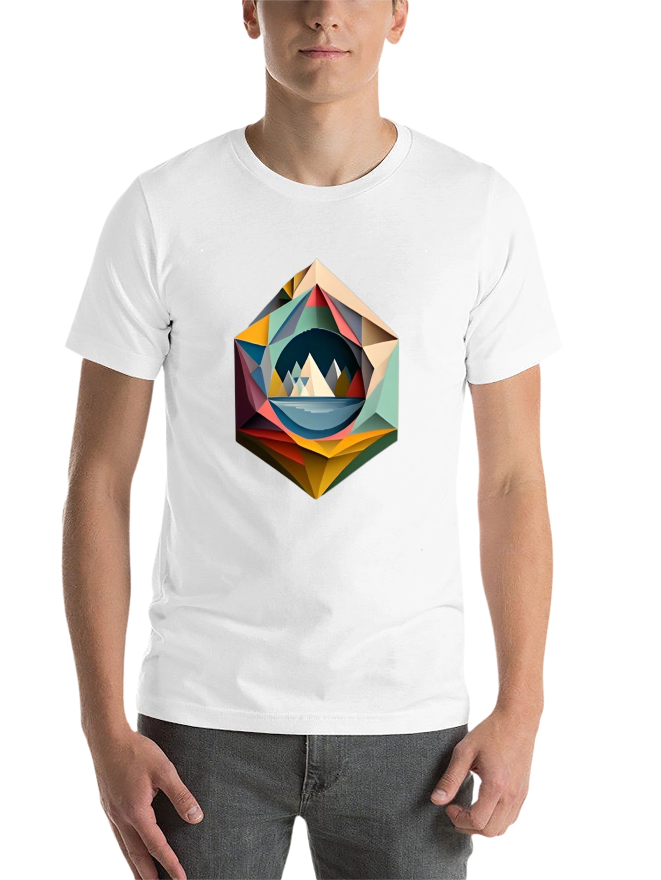 Black Geometric Mountain T-Shirt - Modern Art Design view 14