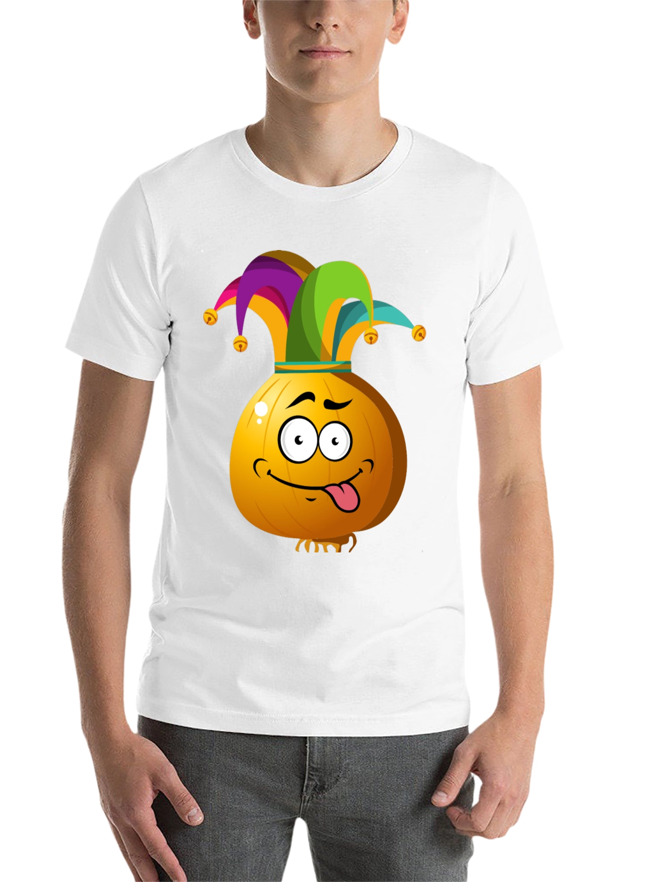Black Funny Jester Onion Cartoon Graphic T-Shirt view 14