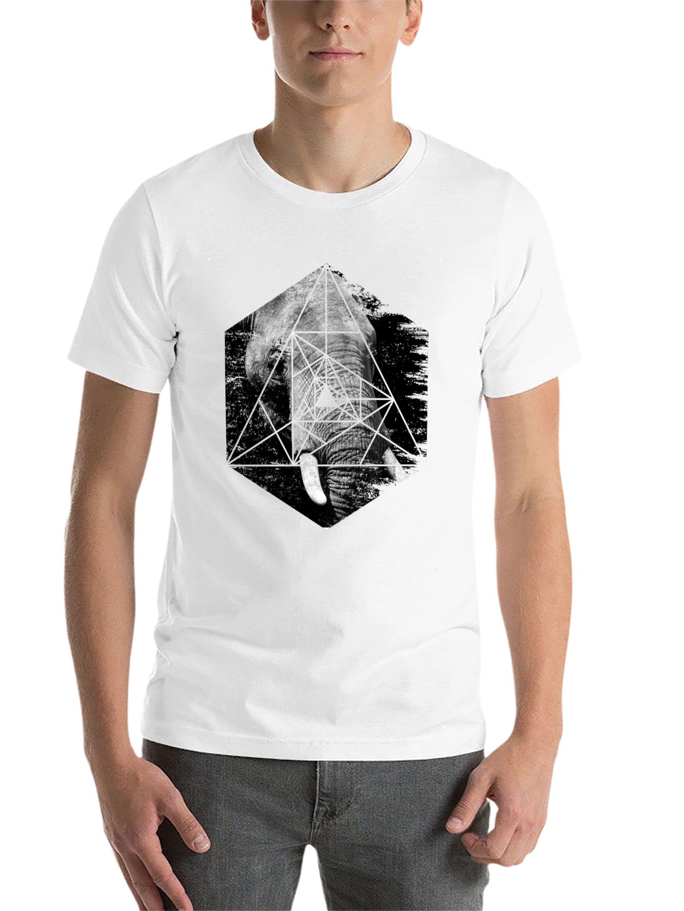 Black Geometric Elephant Graphic Tee view 14