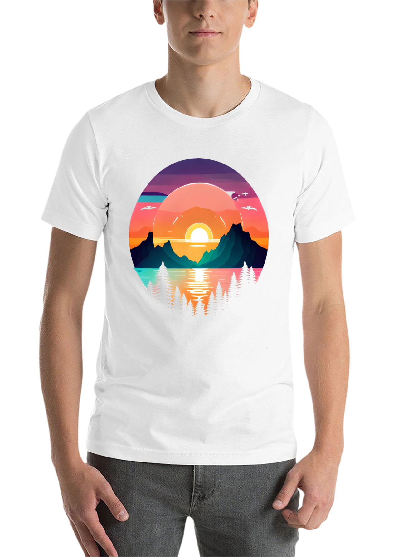 Black Sunset Lake Graphic T-Shirt view 14