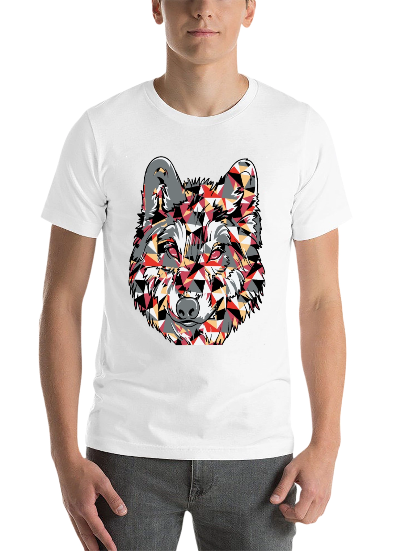 Black Geometric Wolf Graphic Print T-Shirt view 14